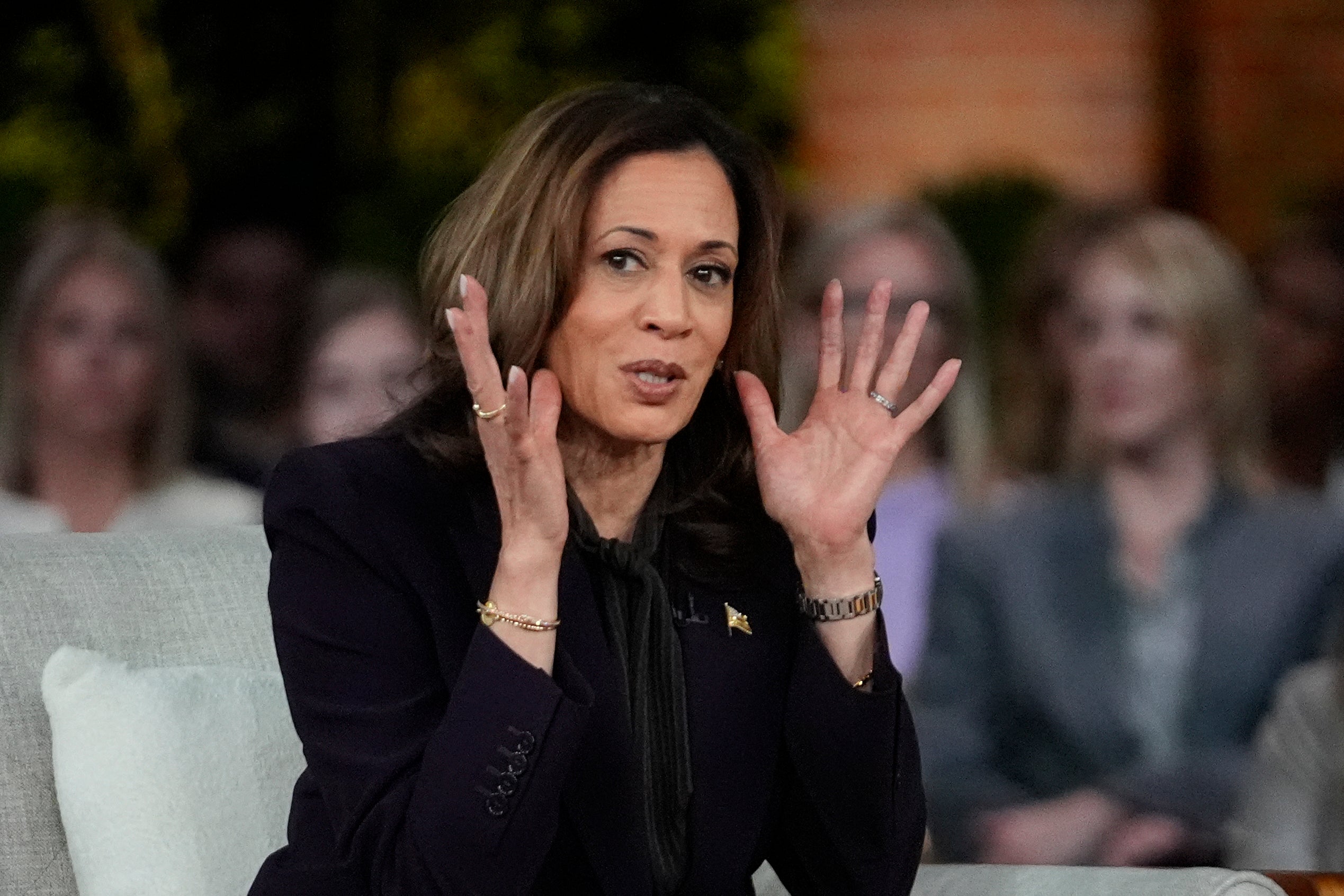 Harris speaks as she joins Oprah Winfrey at a Unite for America Live Streaming event Thursday