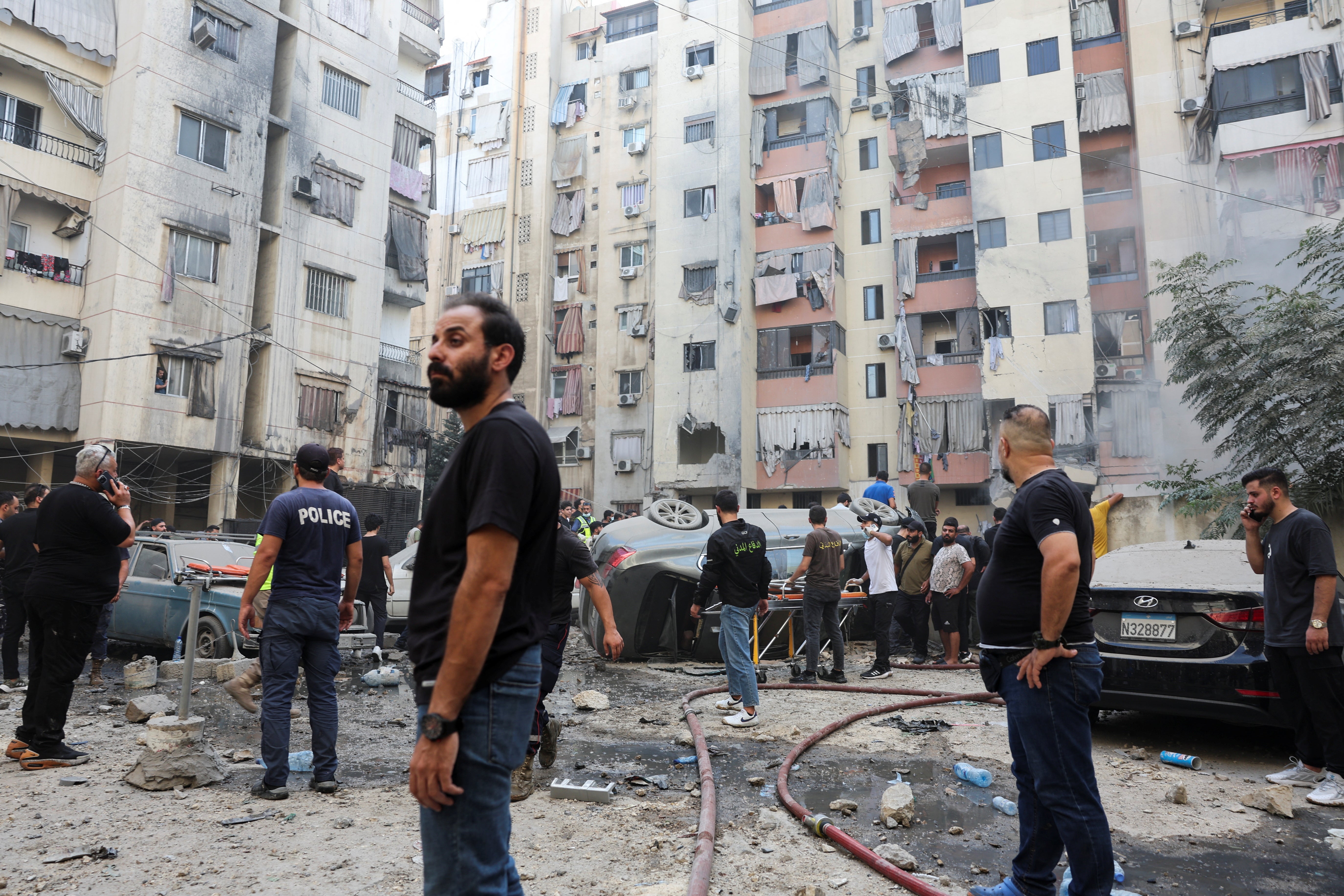 Emergency services attempt to help victims caught in the blast in Beirut