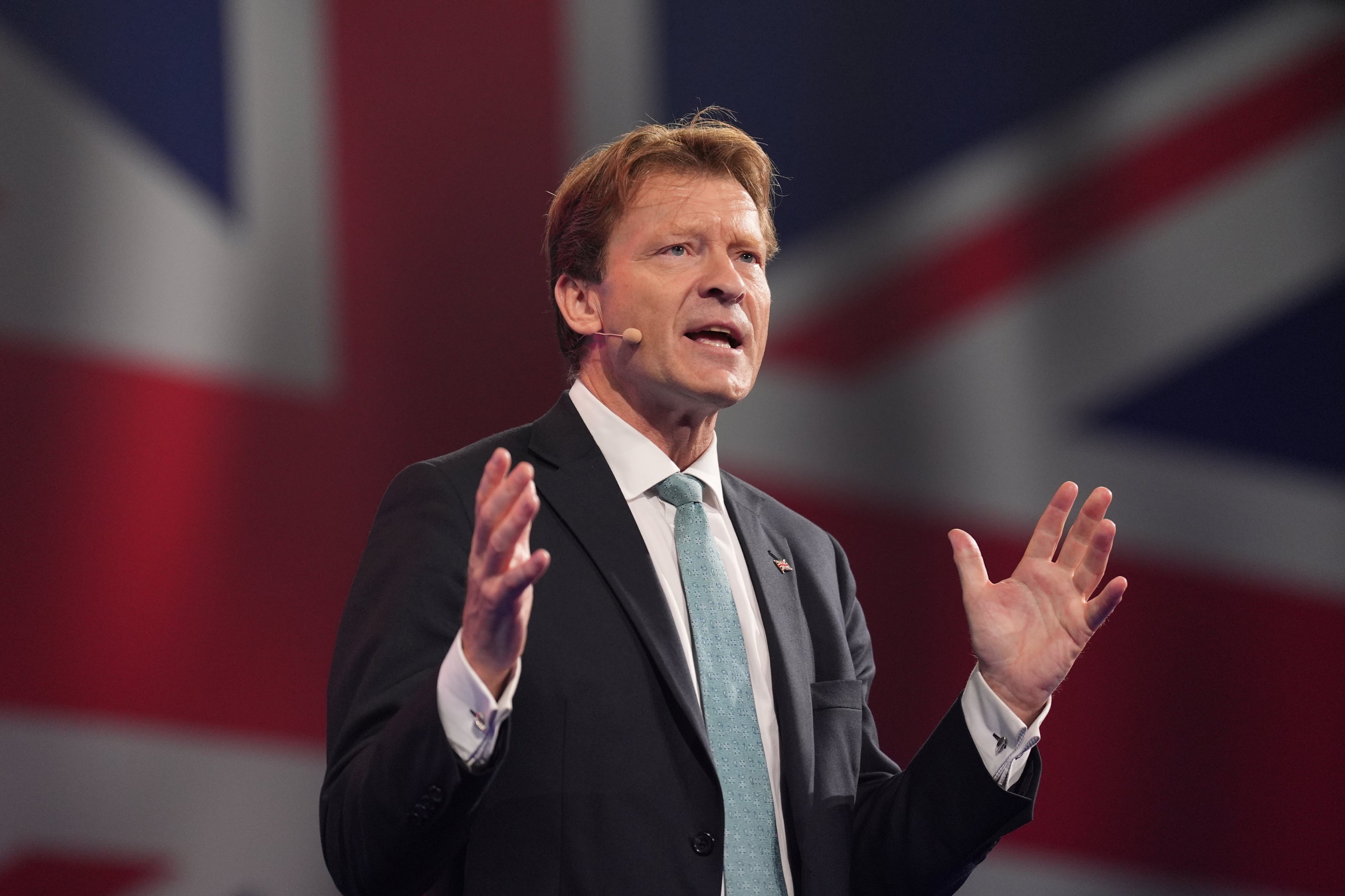 Richard Tice, deputy leader of Reform UK, speaks at the party’s annual conference at the National Exhibition Centre in Birmingham (Joe Giddens/PA)