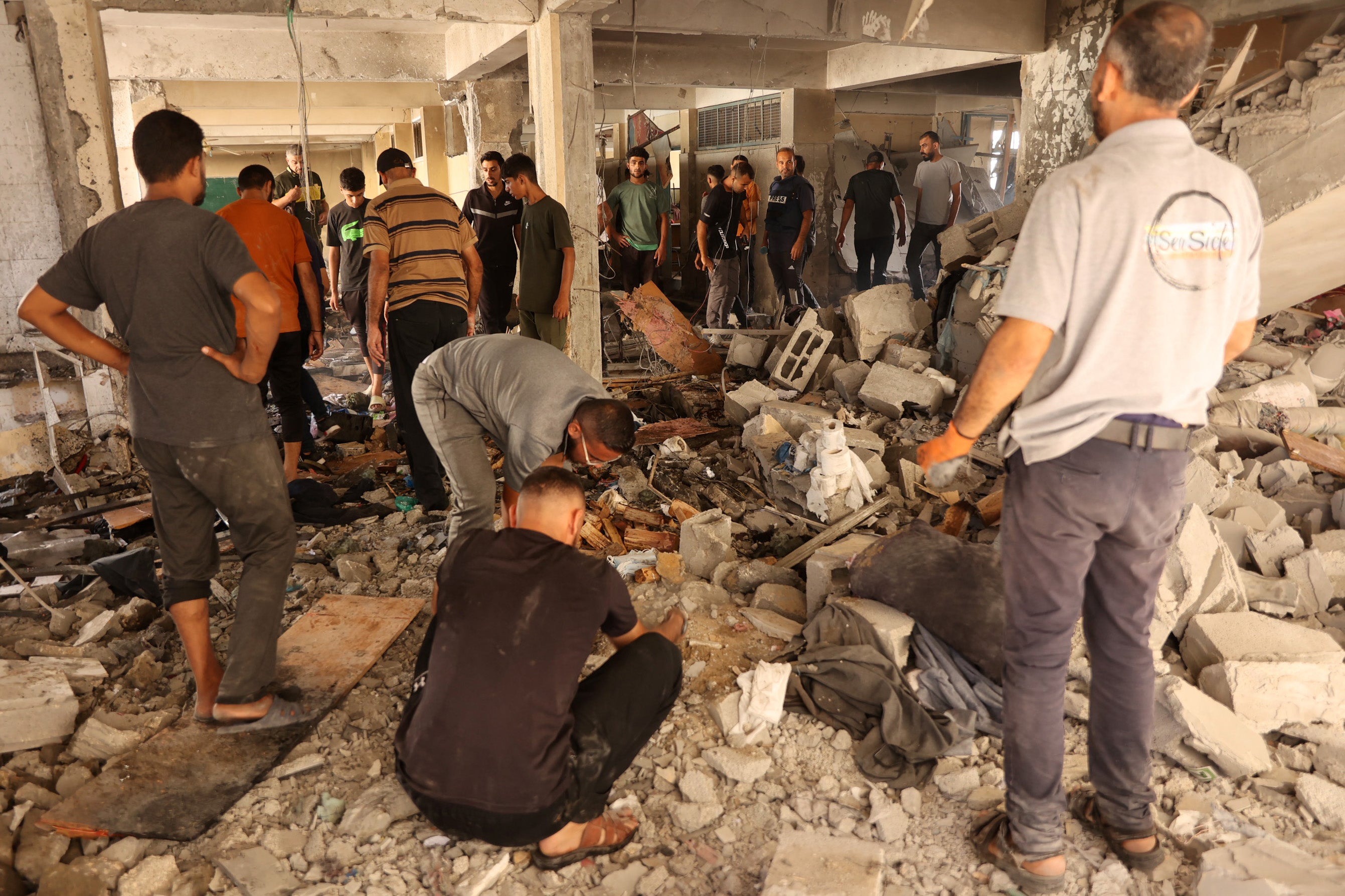 Rubble is strewn across the building after women and children were killed in the attack, according to Gaza’s Hamas-run health ministry