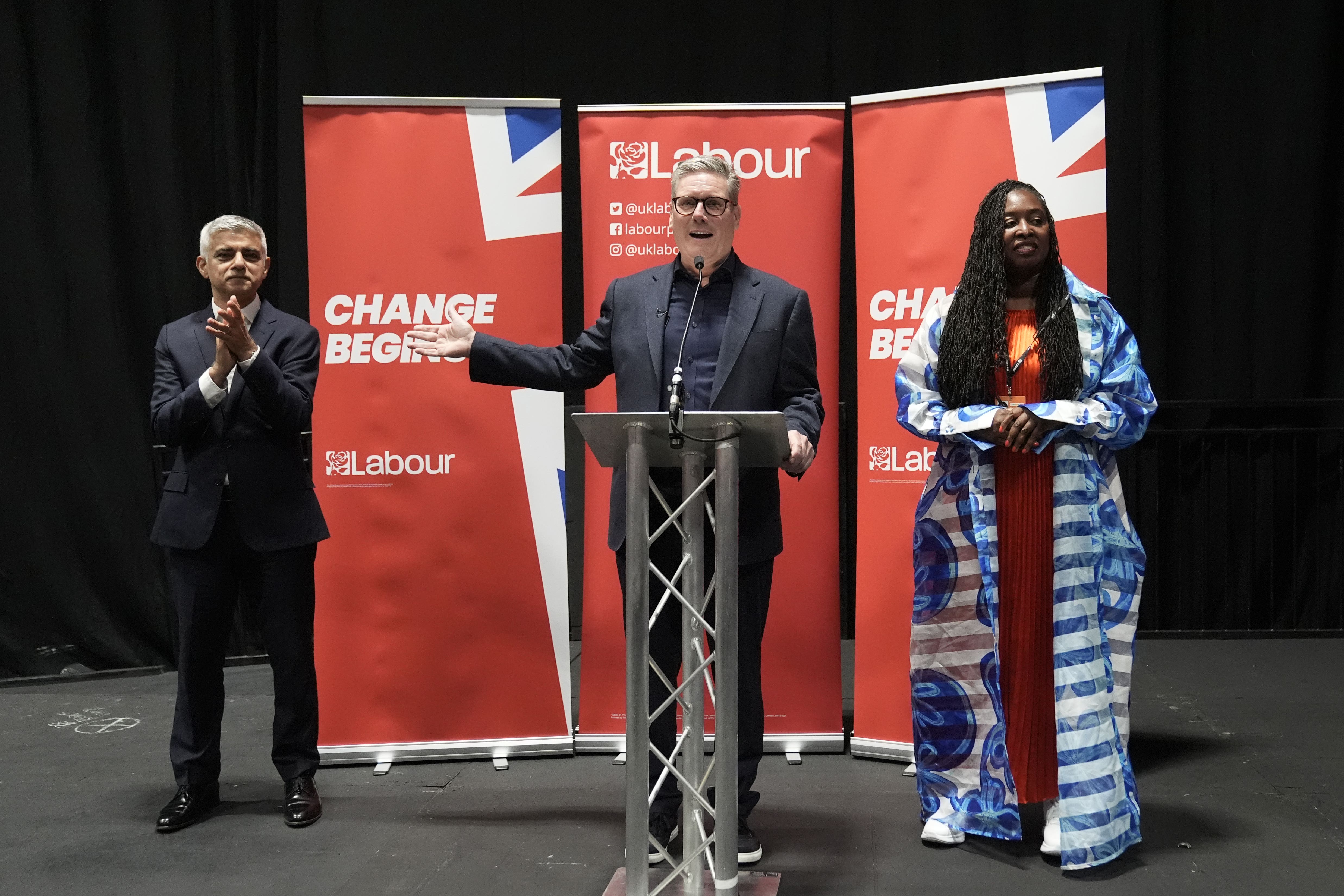 Mayor of London Sadiq Khan, Prime Minister Sir Keir Starmer and Dawn Butler, MP for Brent East (Stefan Rousseau/ PA)