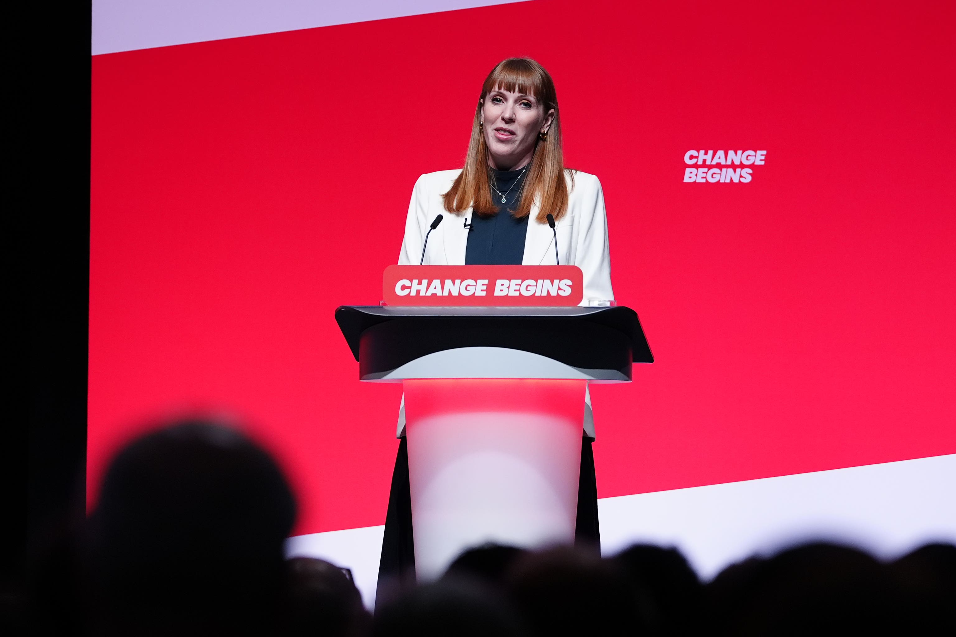 Deputy Prime Minister Angela Rayner speaking at the Labour Party conference in Liverpool (PA)