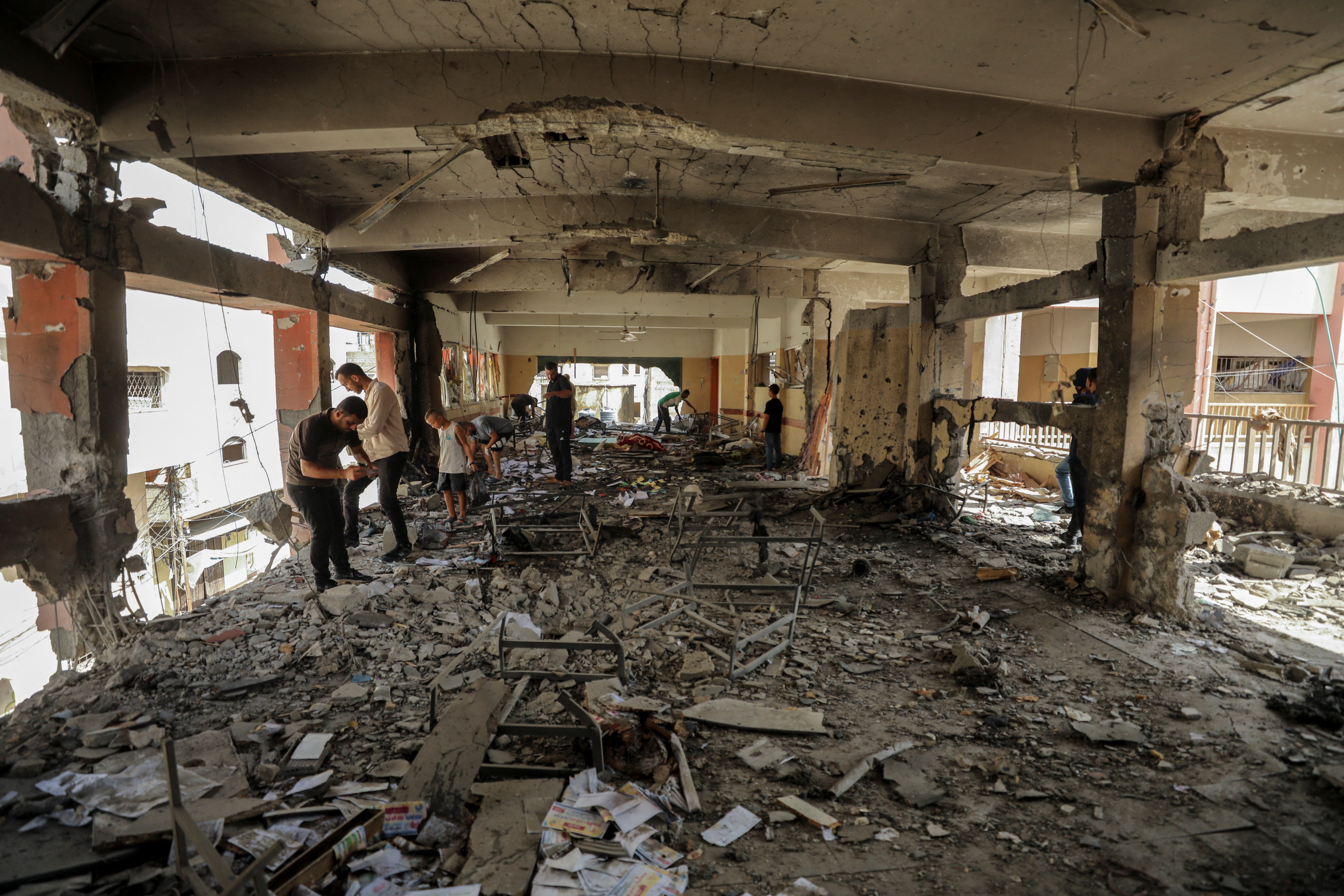 The burnt-out shell of a school in Gaza after it was hit by an Israeli airstrike on Sunday morning