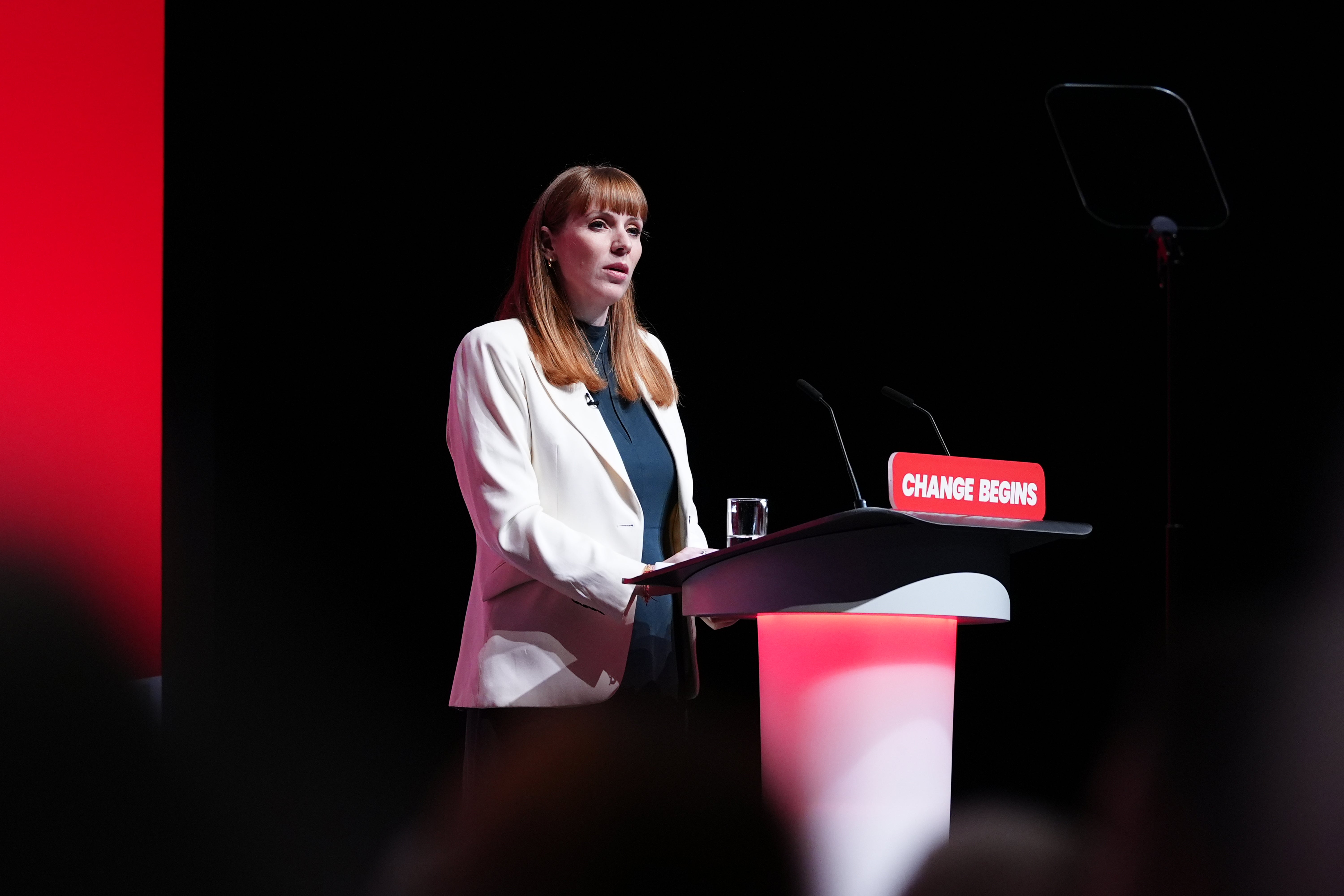 Deputy prime minister Angela Rayner speaks at the Labour conference