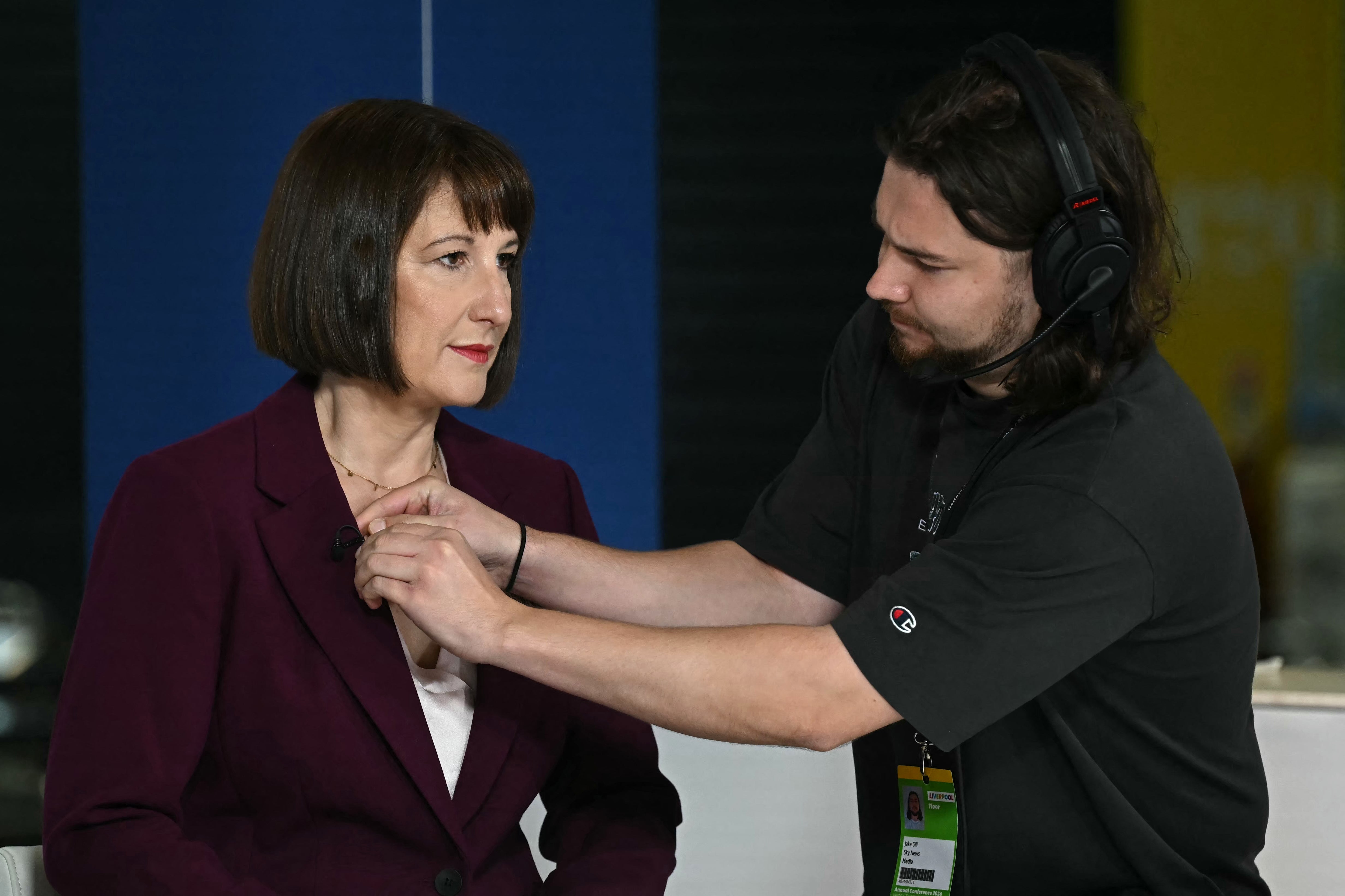 Rachel Reeves prepares to give an interview to Sky News on the second day of the annual Labour Party conference in Liverpool