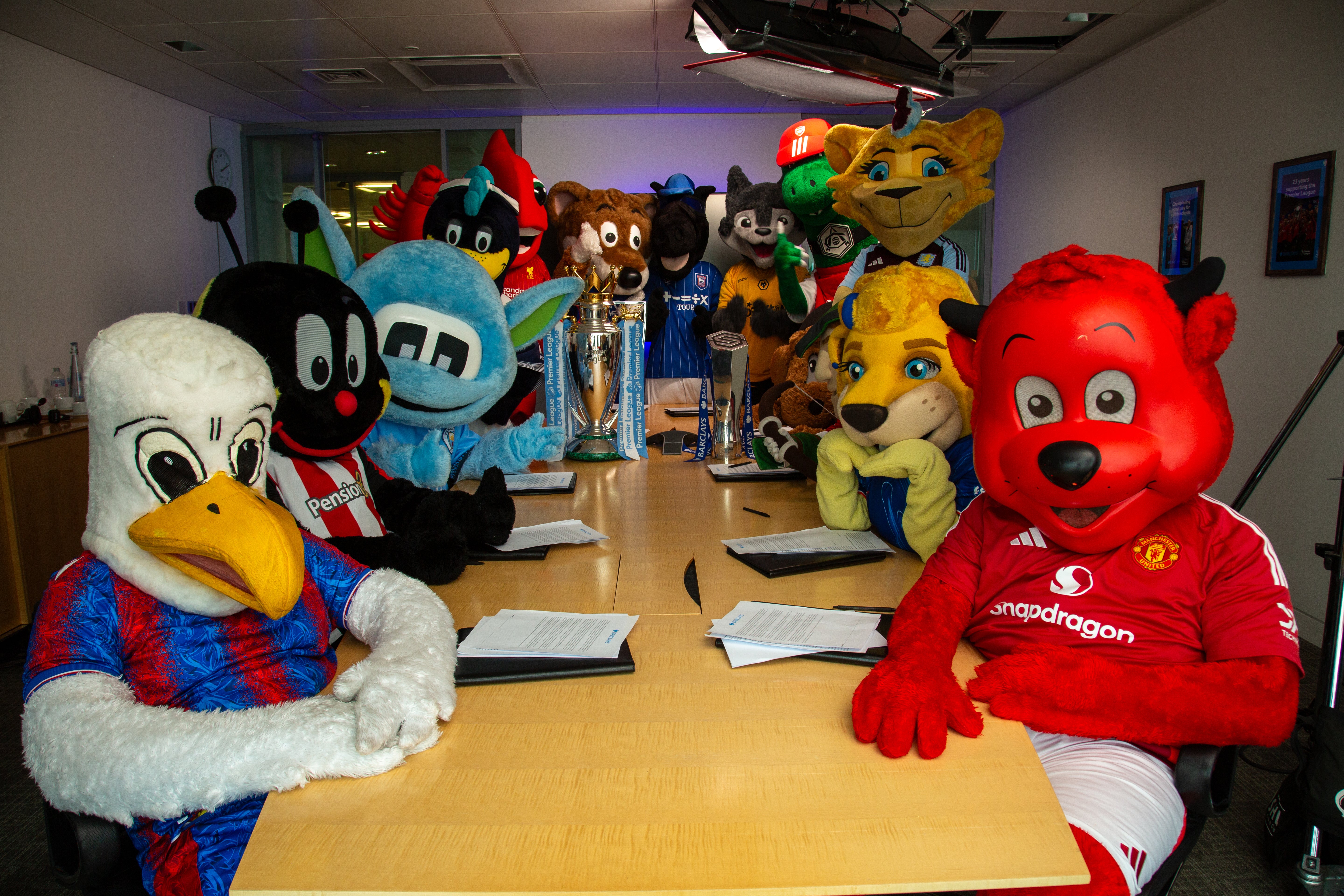 League mascots gathered at Barclays headquarters to “sign” the new deal (Barclays handout/PA)