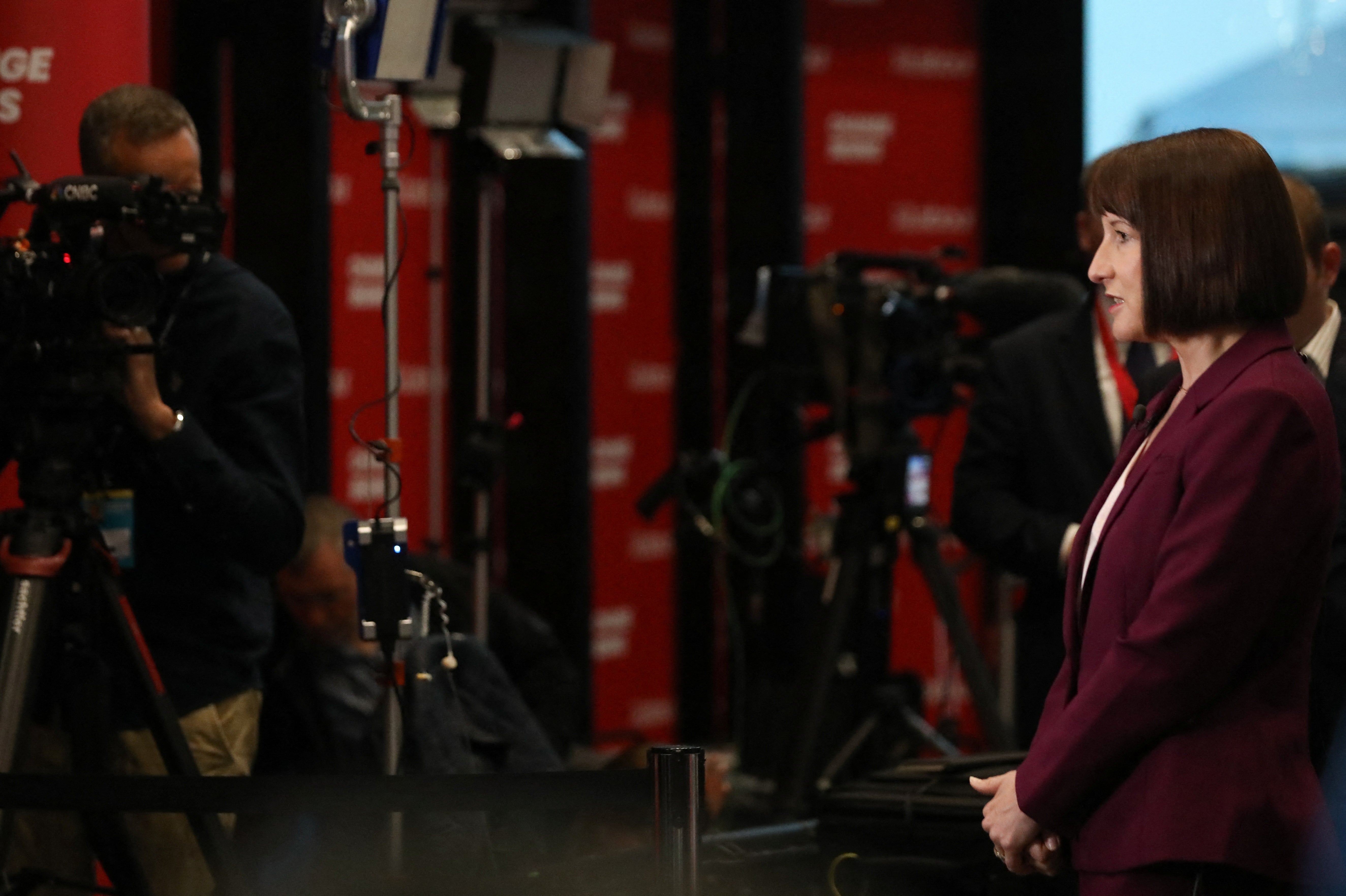 Rachel Reeves speaks to the media ahead of her keynote speech at Britain's Labour Party