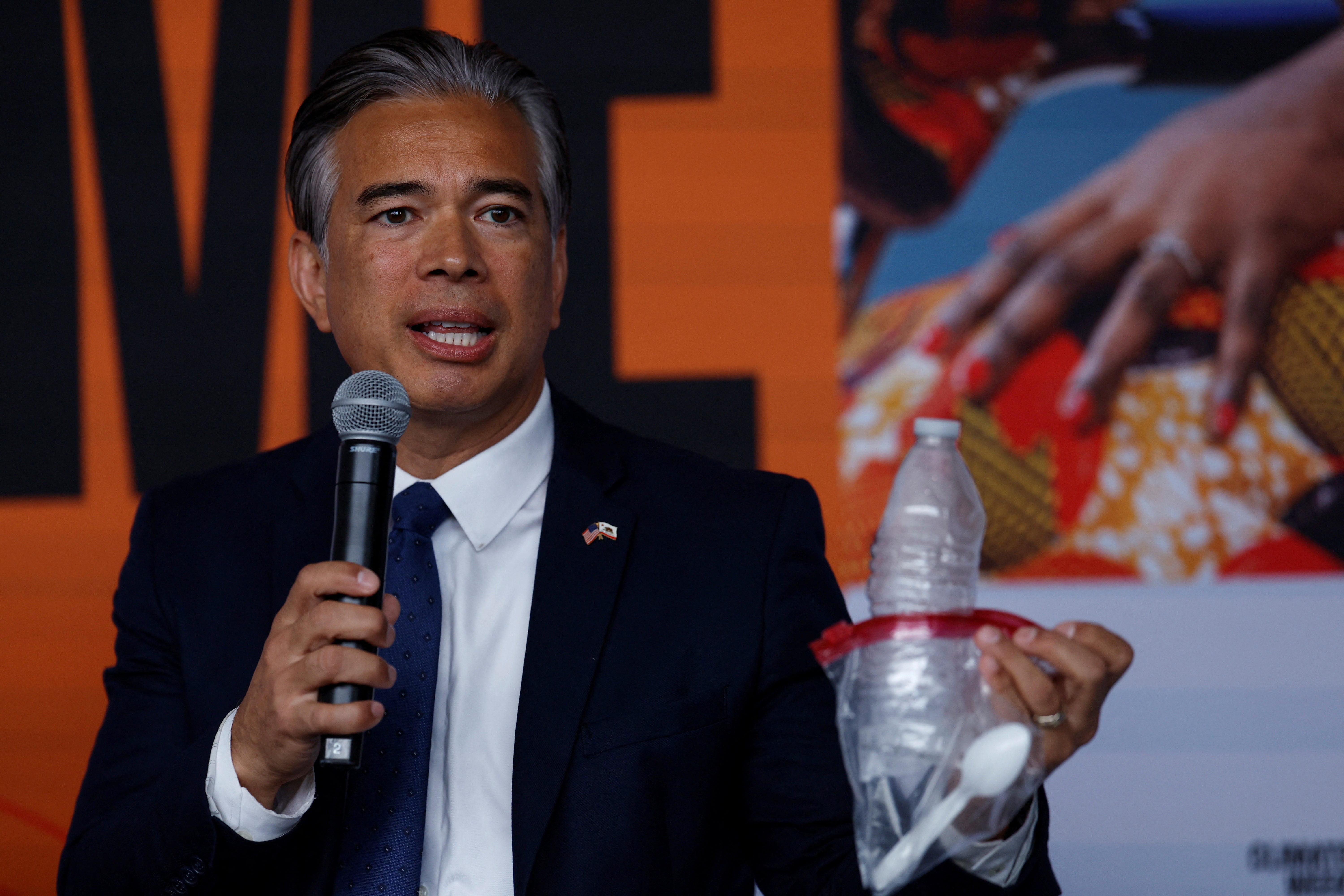 California Attorney General Rob Bonta announces a lawsuit against oil giant Exxon Mobil on Monday in New York City. Bonta said ExxonMobil lied to further its massive profits. The suit comes after a two-year-long investigation that started in April 2022. The the DOJ issued investigative subpoenas to ExxonMobil and related plastics industry groups.