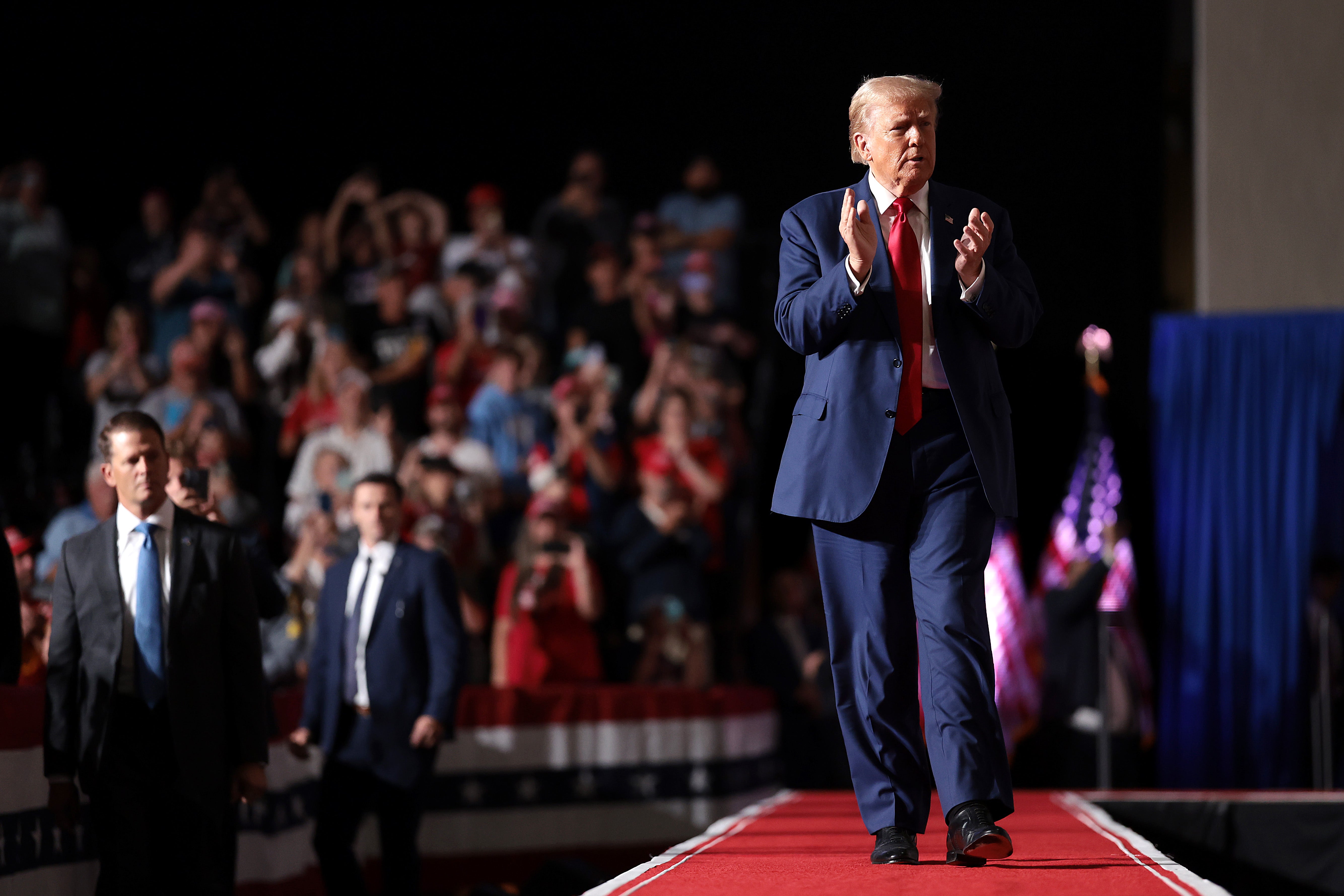 Trump greets supporters during the Indiana rally