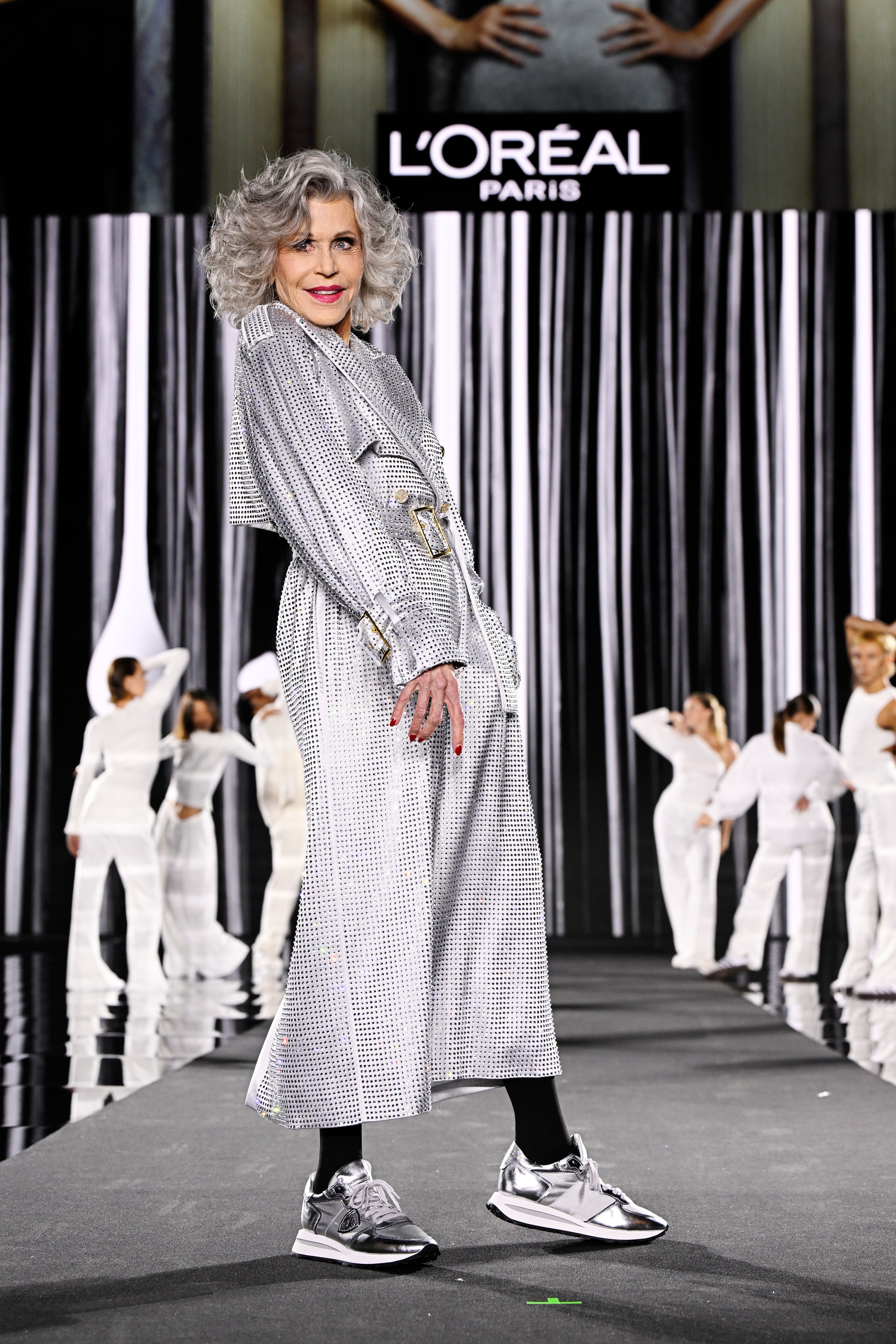 Fonda walks in L’Oreal’s Paris Fashion Week ‘Walk Your Worth’ showcase