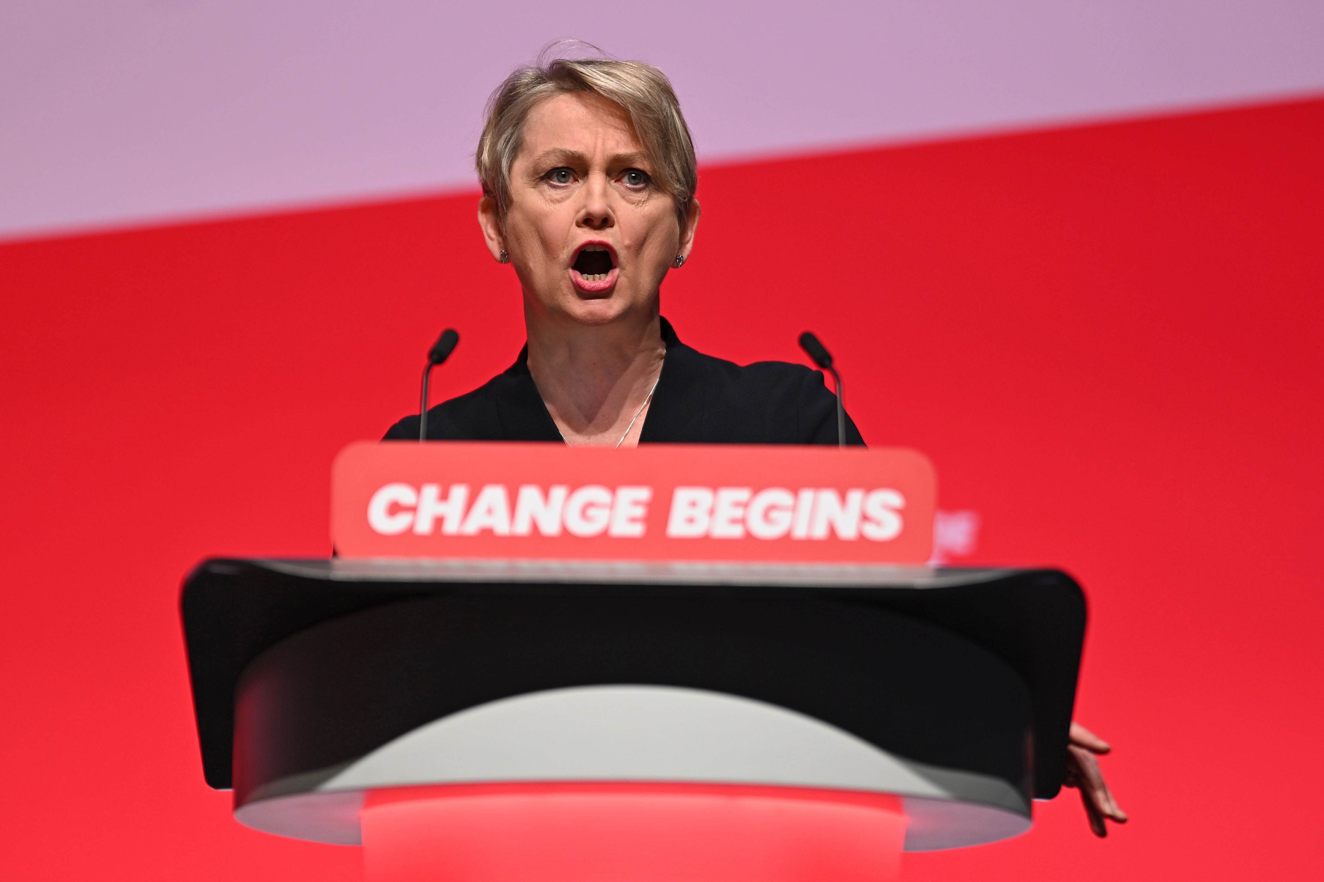 Yvette Cooper holds a speech during the Labour Party Conference 2024 at ACC Liverpool