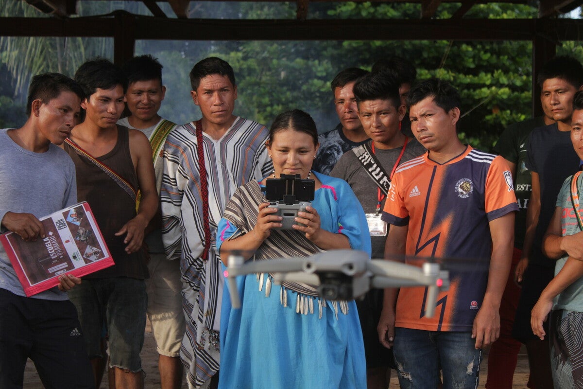 Members of Indigenous communities in Peru use drones to monitor and fight fires threatening the rainforest through a partnership between climate charity Cool Earth and a native organization