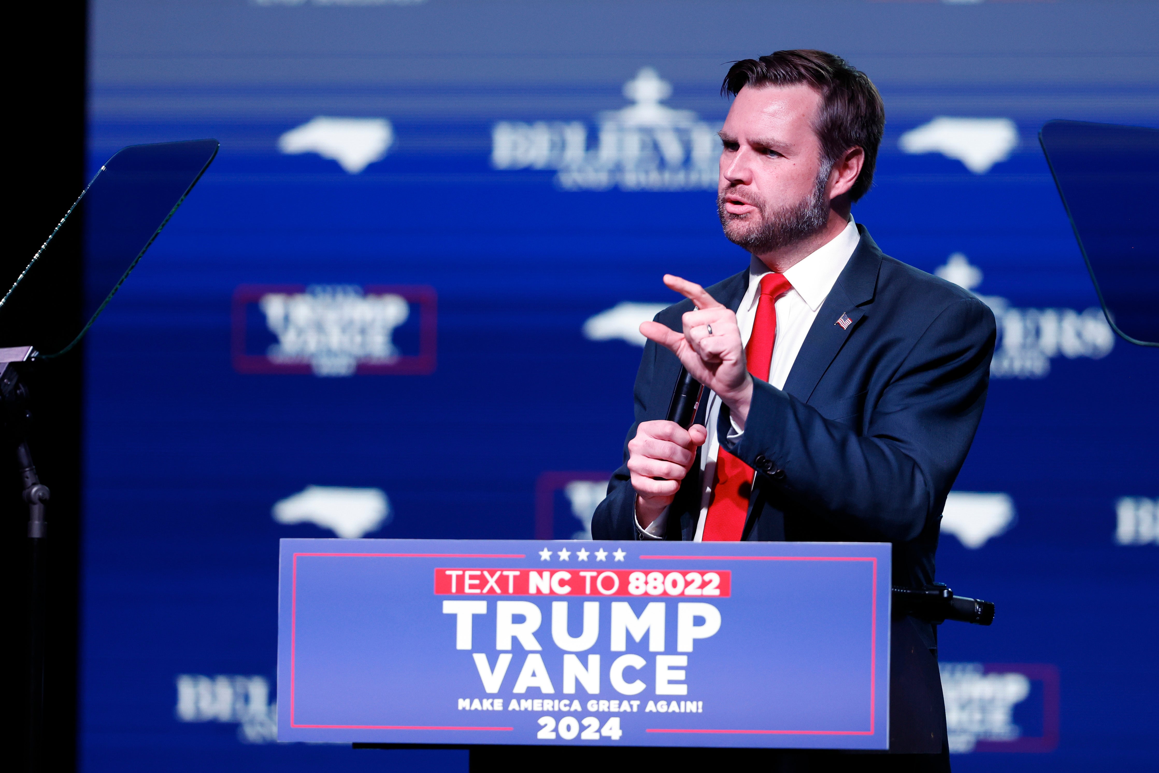 Republican vice presidential nominee Sen. JD Vance, R-Ohio, speaks at a campaign event in Charlotte, North Carolina. He continues to pushing a debunked story about Haitian migrants eating pets