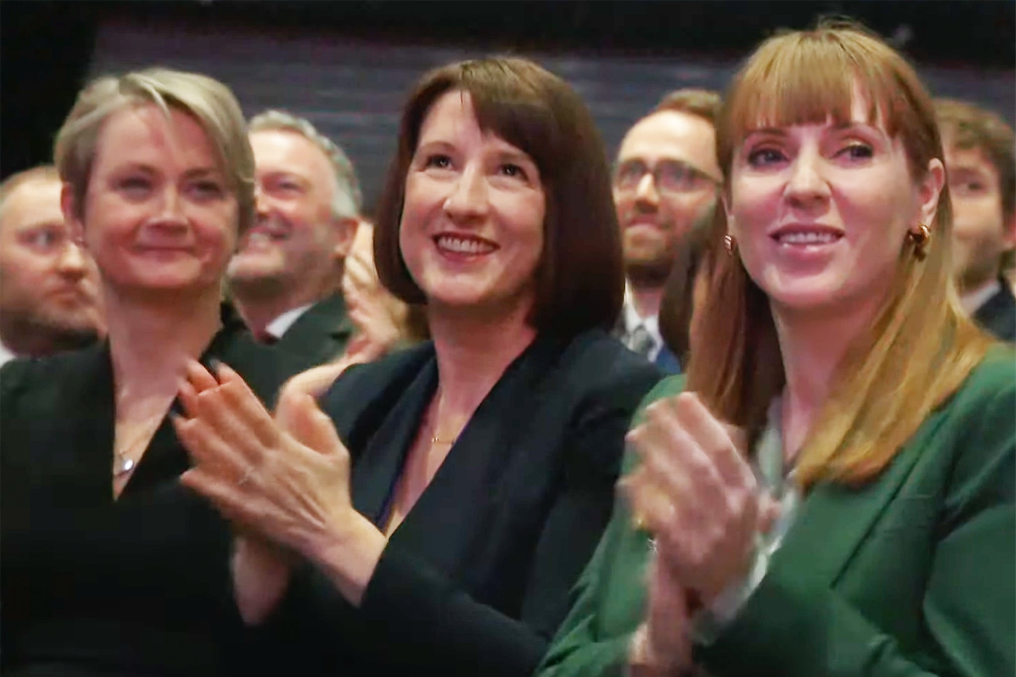 Left to right: Yvette Cooper, Rachel Reeves and Angela Rayner in Liverpool on Tuesday