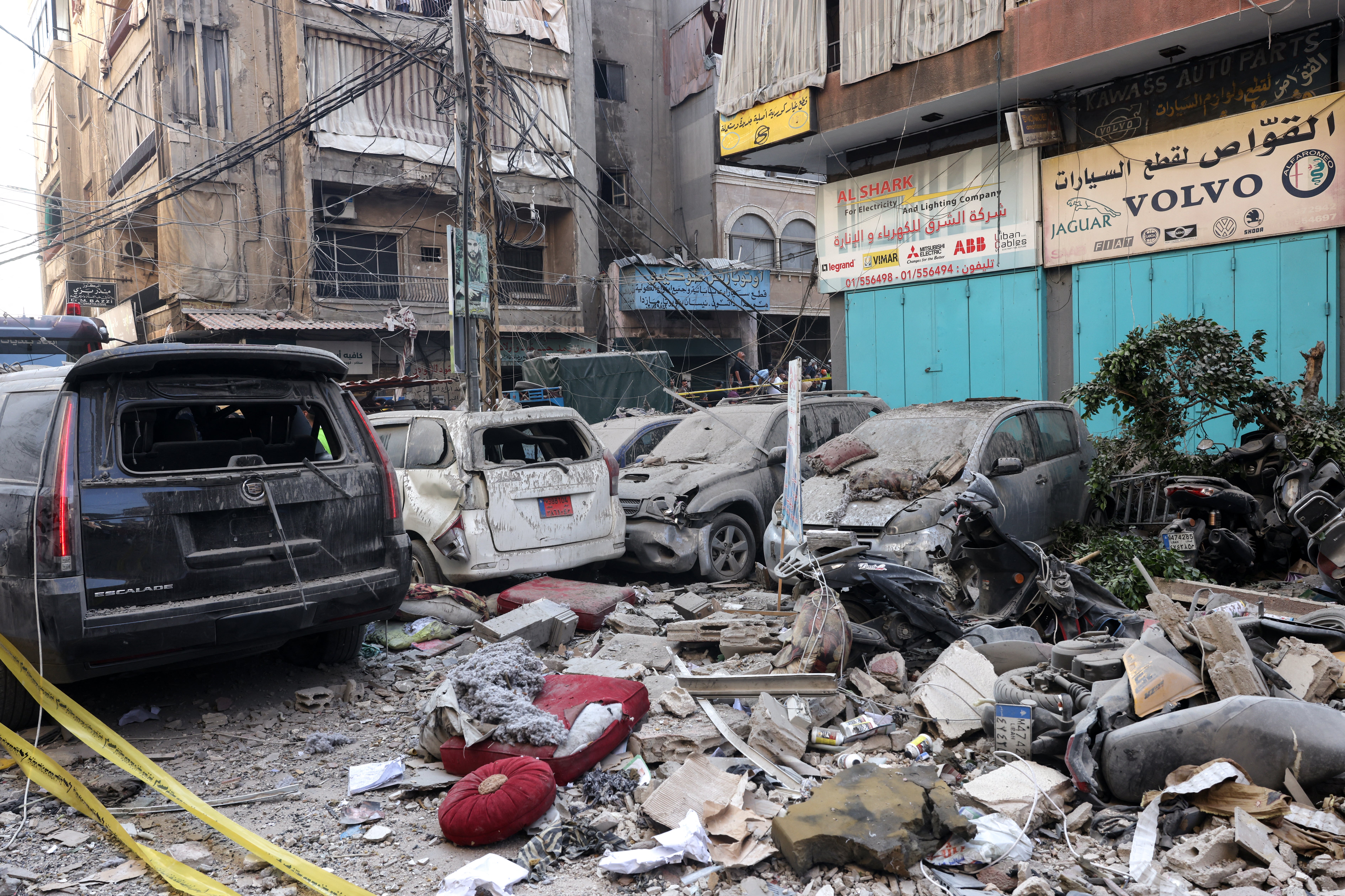 Debris strewn across the ground at the site of the Beirut strike