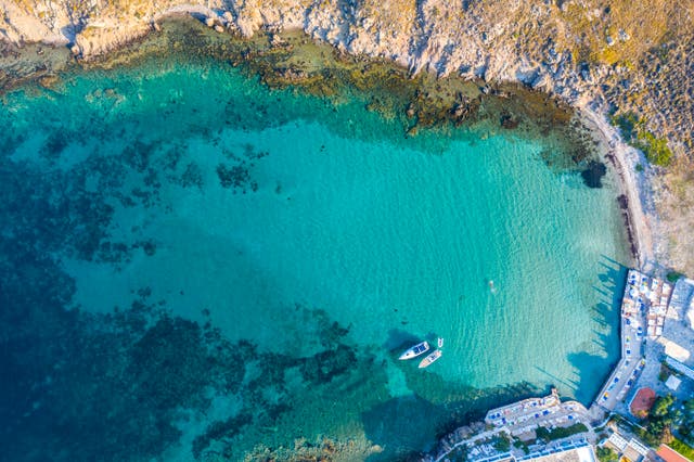 <p>An aerial view of the Bozcaada coastline in Turkey</p>