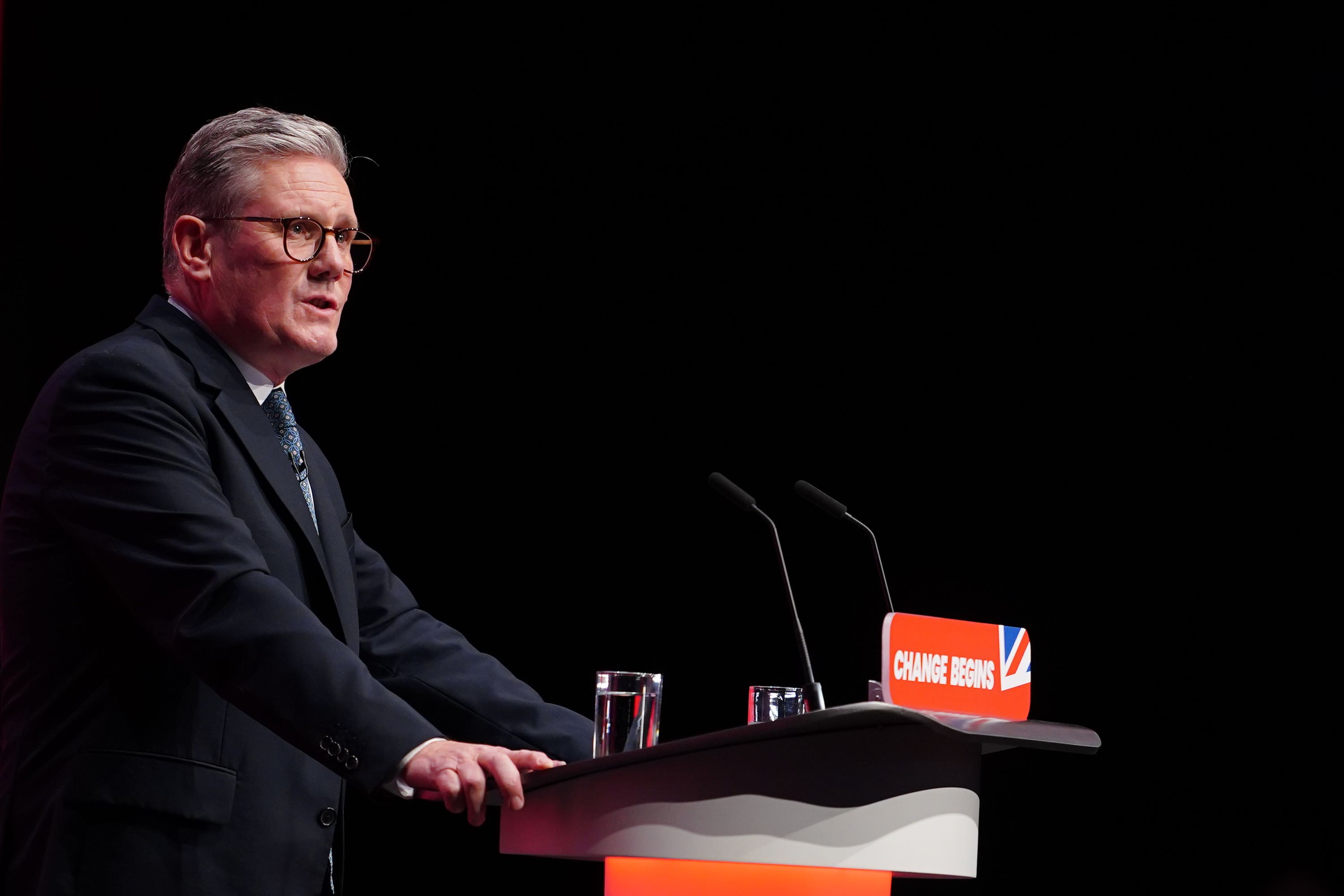 Prime Minister Sir Keir Starmer delivers his keynote speech (Peter Byrne/PA)