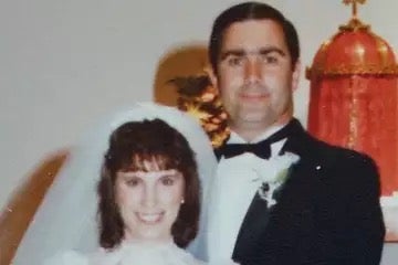 Peter Bergna pictured with his new bride, Rinette, about 11 years before he killed her