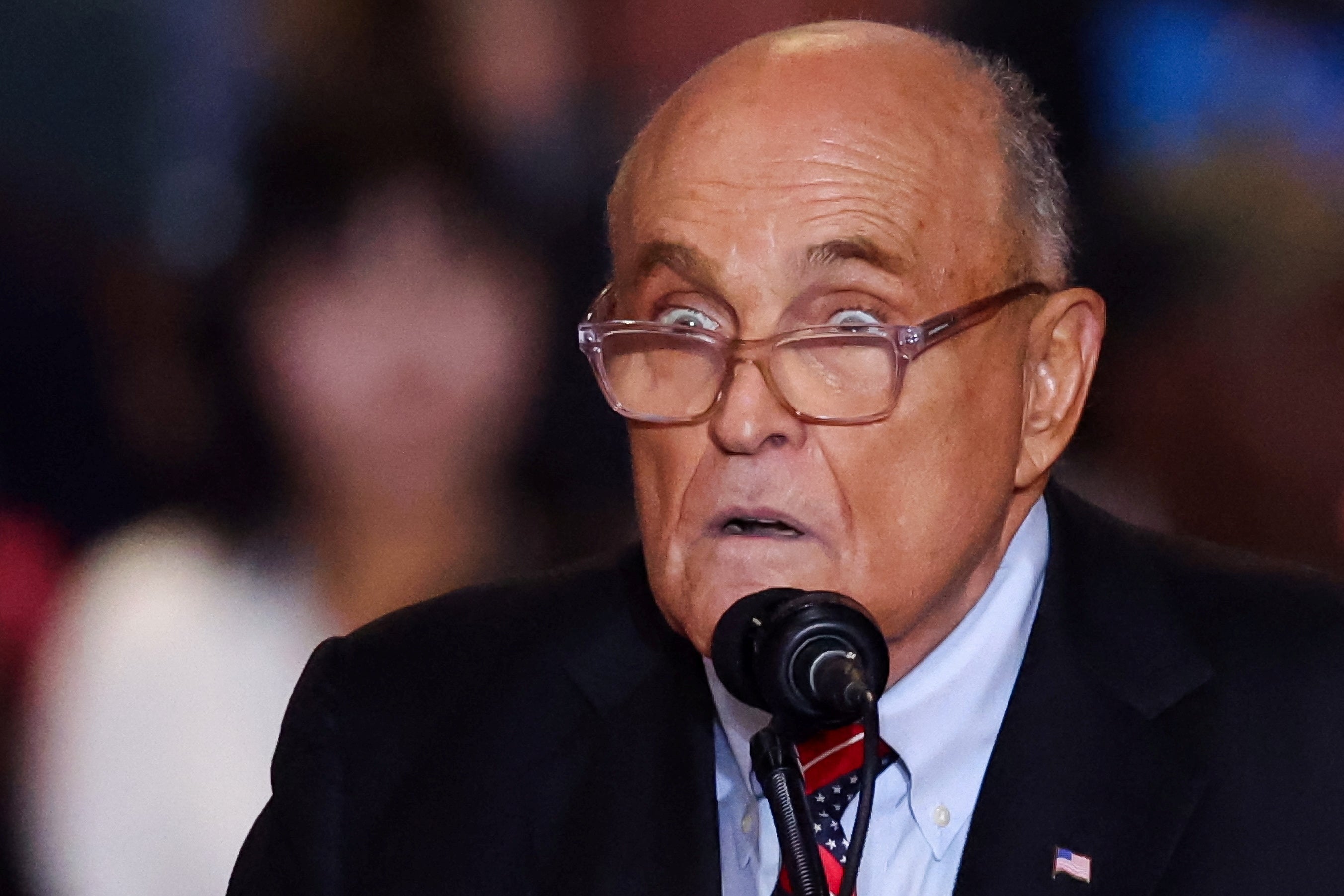 Rudy Giuliani at a Trump rally earlier this month. His daughter endorsed Kamala Harris in a rebuke to him