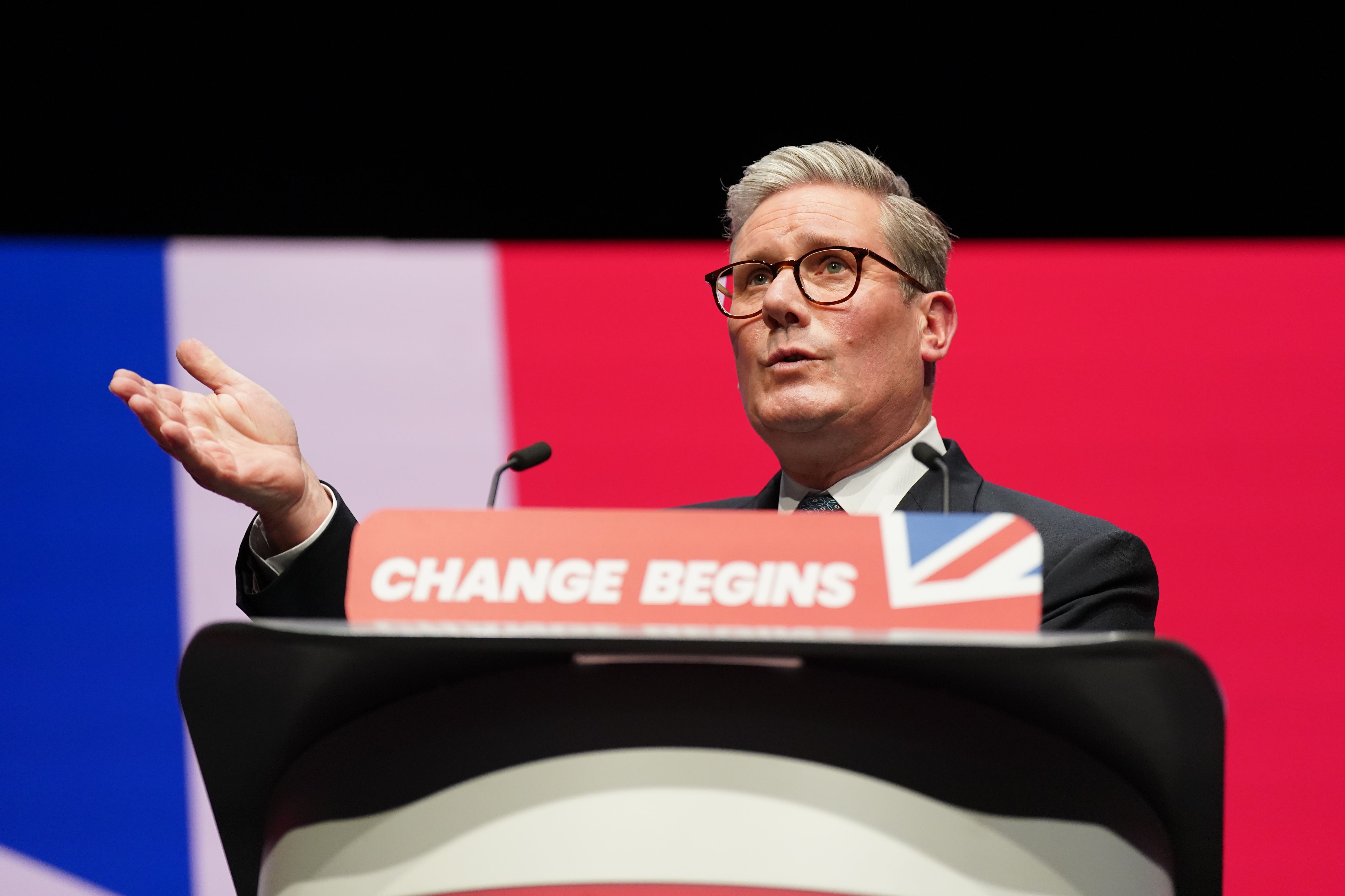 Prime Minister Sir Keir Starmer delivers his keynote speech during the Labour Party Conference (Stefan Rousseau/PA)