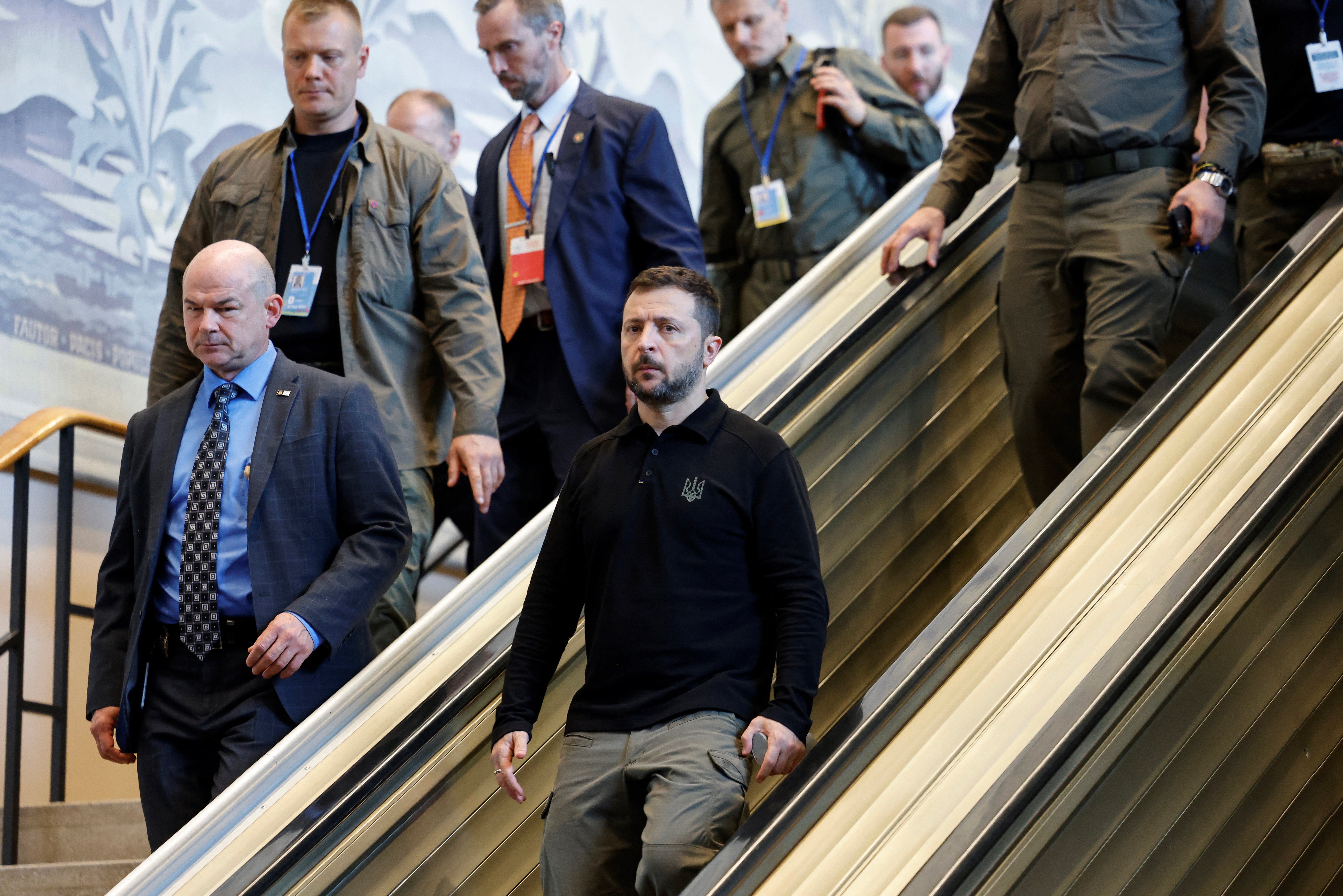 Volodymyr Zelensky departs United Nations headquarters during the 79th Session of the UN General Assembly