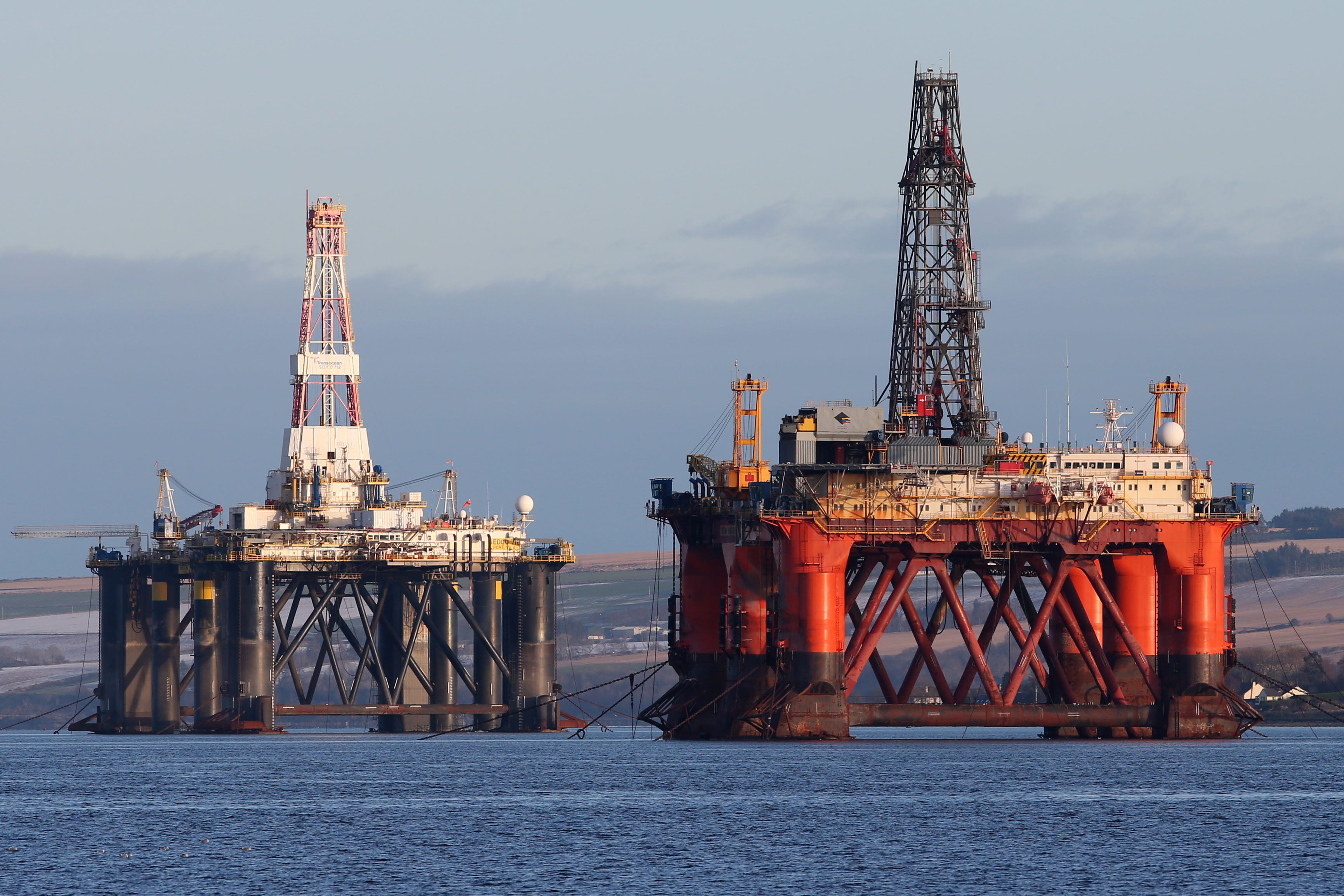 Stock image of an oil platform standing amongst other rigs that have been left in the Cromarty Firth near Invergordon in the Highlands of Scotland. (Andrew Milligan/PA)