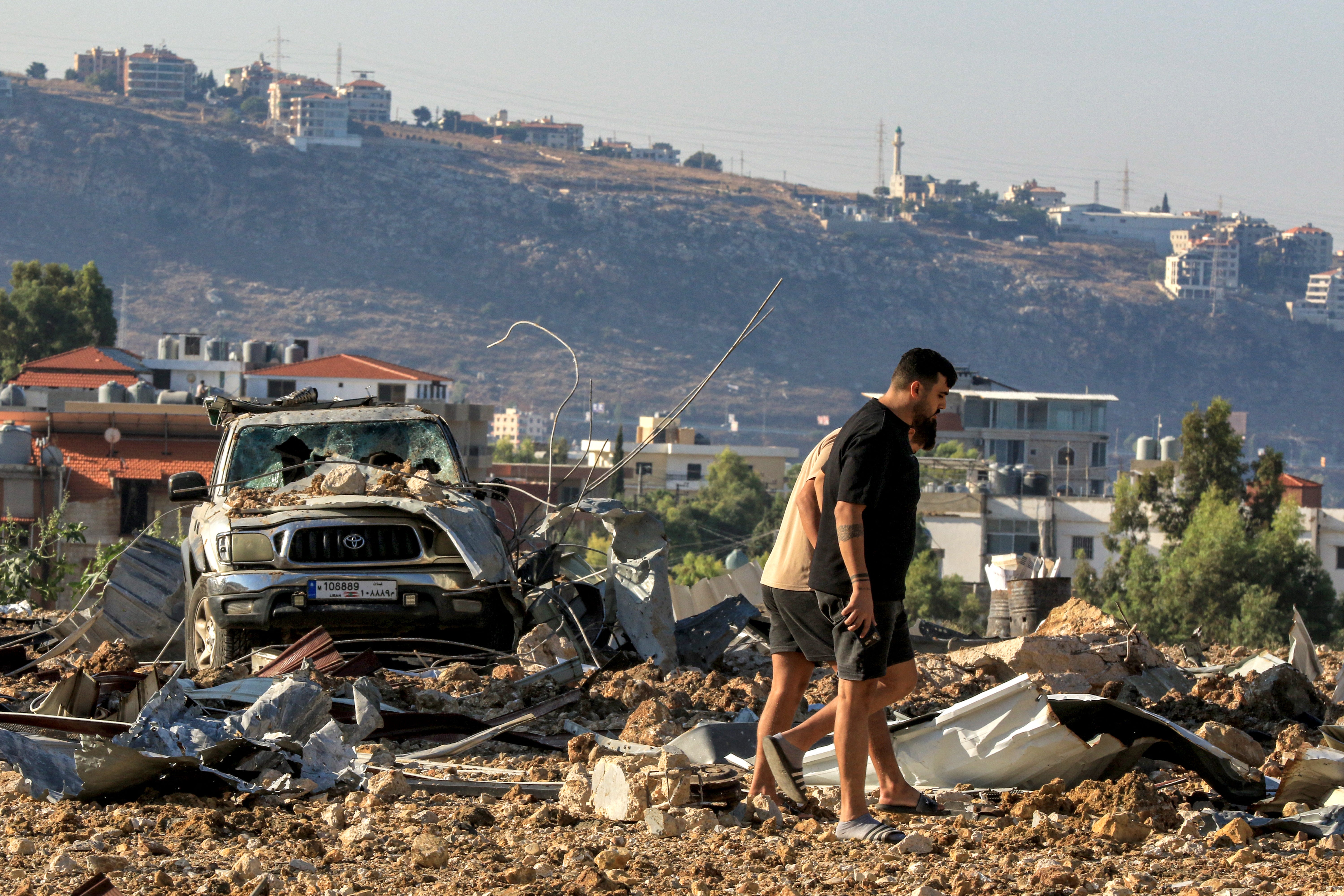 The site of an Israeli air strike in Jiyeh along the highway linking Beirut to the south