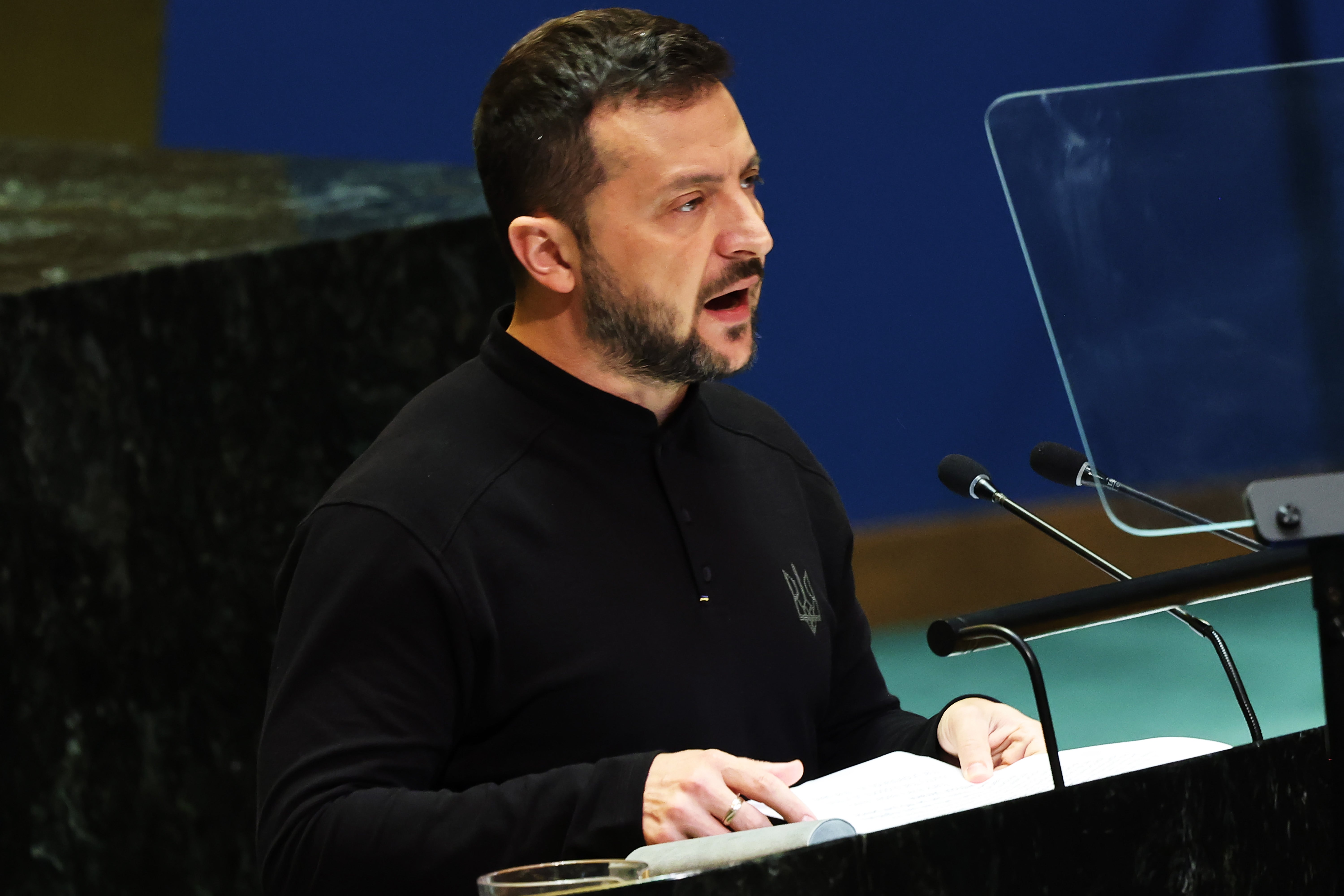 Ukrainian president Volodymyr Zelensky speaks during the United Nations General Assembly on Wednesday