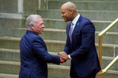 Maryland Gov. Wes Moore welcomes King Abdullah II of Jordan to Maryland Capitol