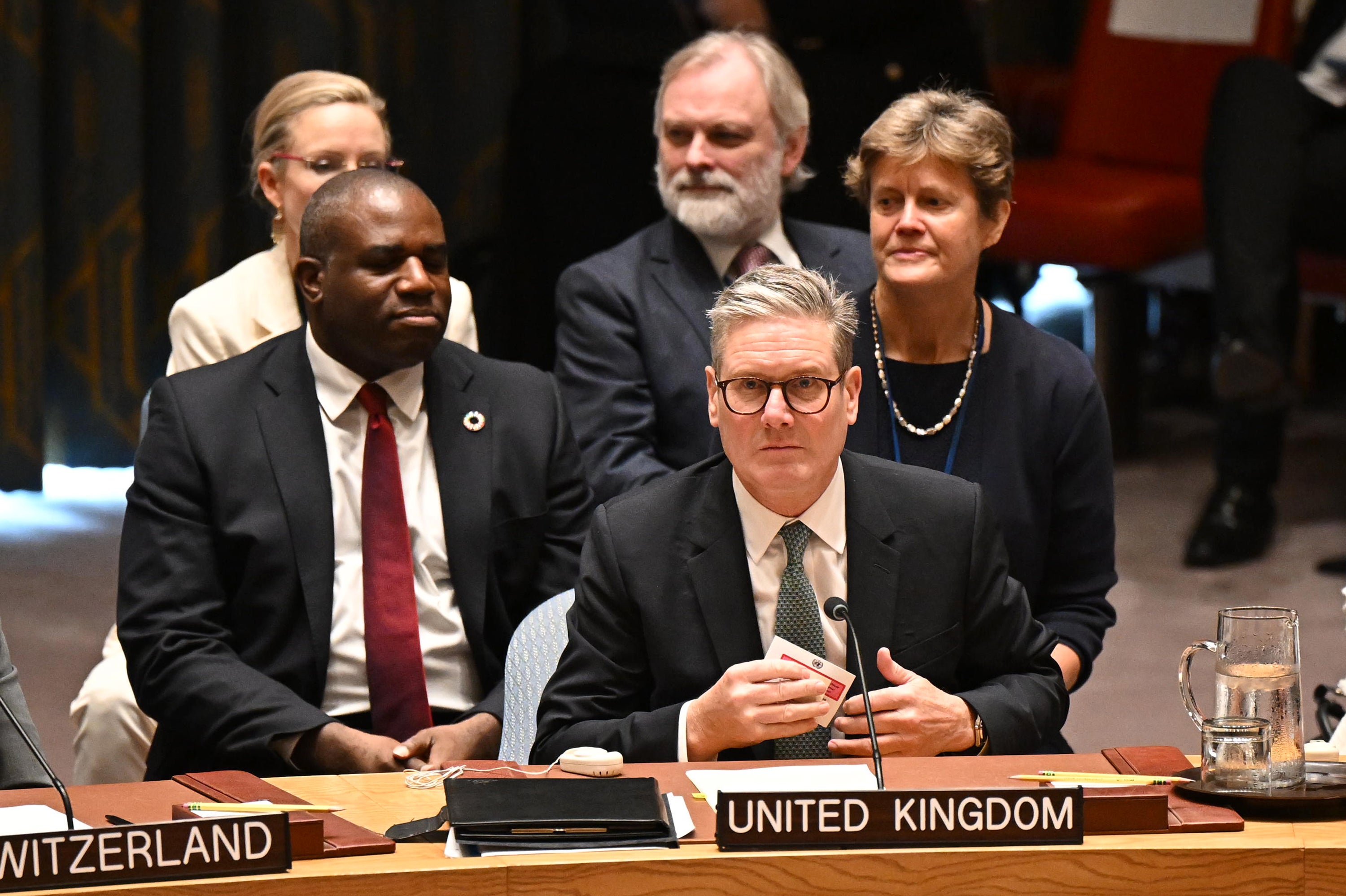 Prime Minister Sir Keir Starmer (centre) with Foreign Secretary David Lammy (centre left) attend the Security Council during the 79th United Nations General Assembly at the UN headquarters in New York (Leon Neal/PA)