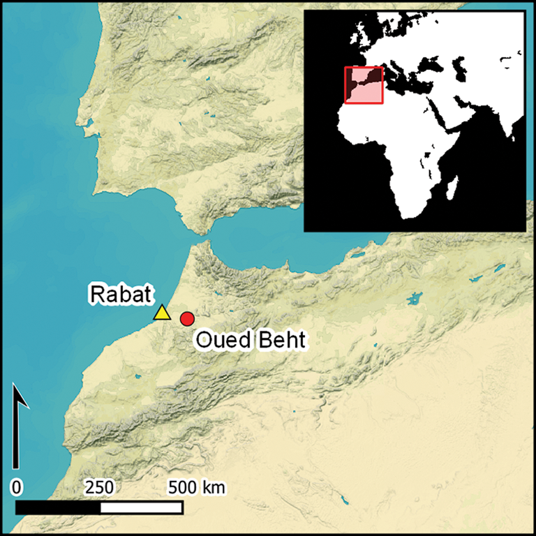 A map of northwestern Maghreb showing Oued Beht