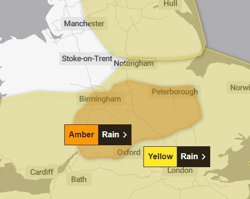 The amber warning for rain will last until 6am on Friday