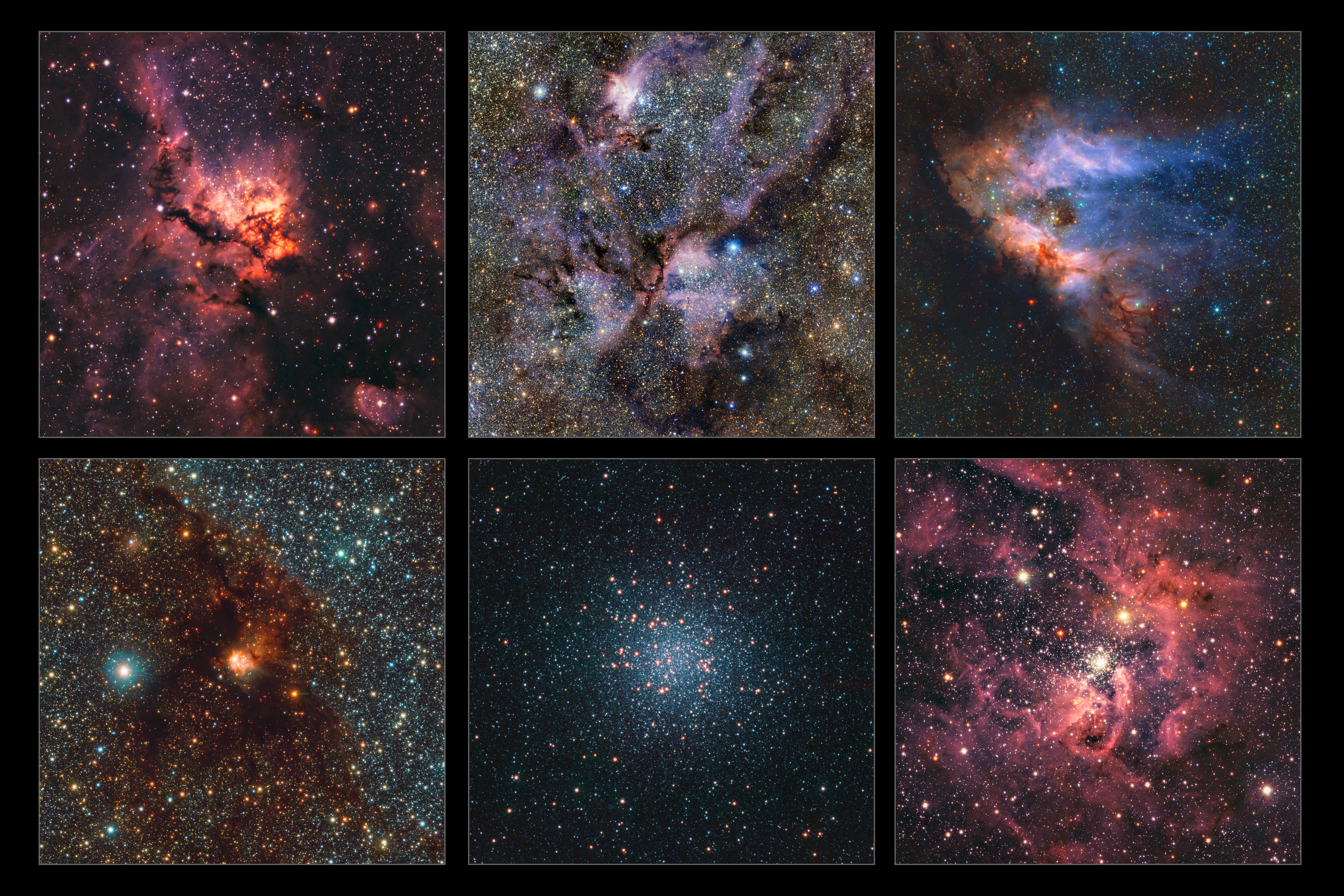 This collage highlights a small selection of regions of the Milky Way (ESO/VVVX survey)