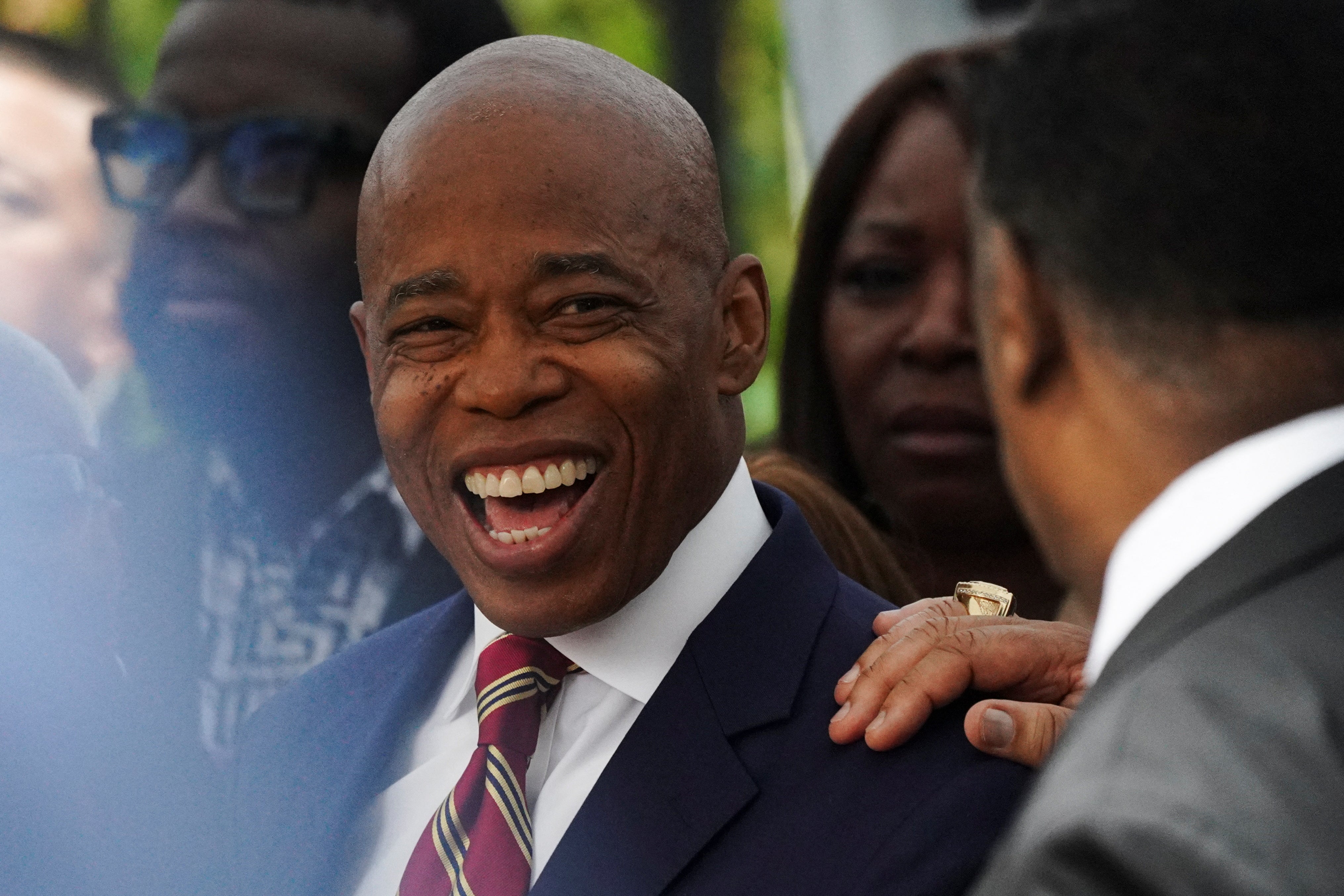 Eric Adams attends a press conference outside his official residence, Gracie Mansion, on Thursday after he was charged with bribery and illegally soliciting a campaign contribution from a foreign national