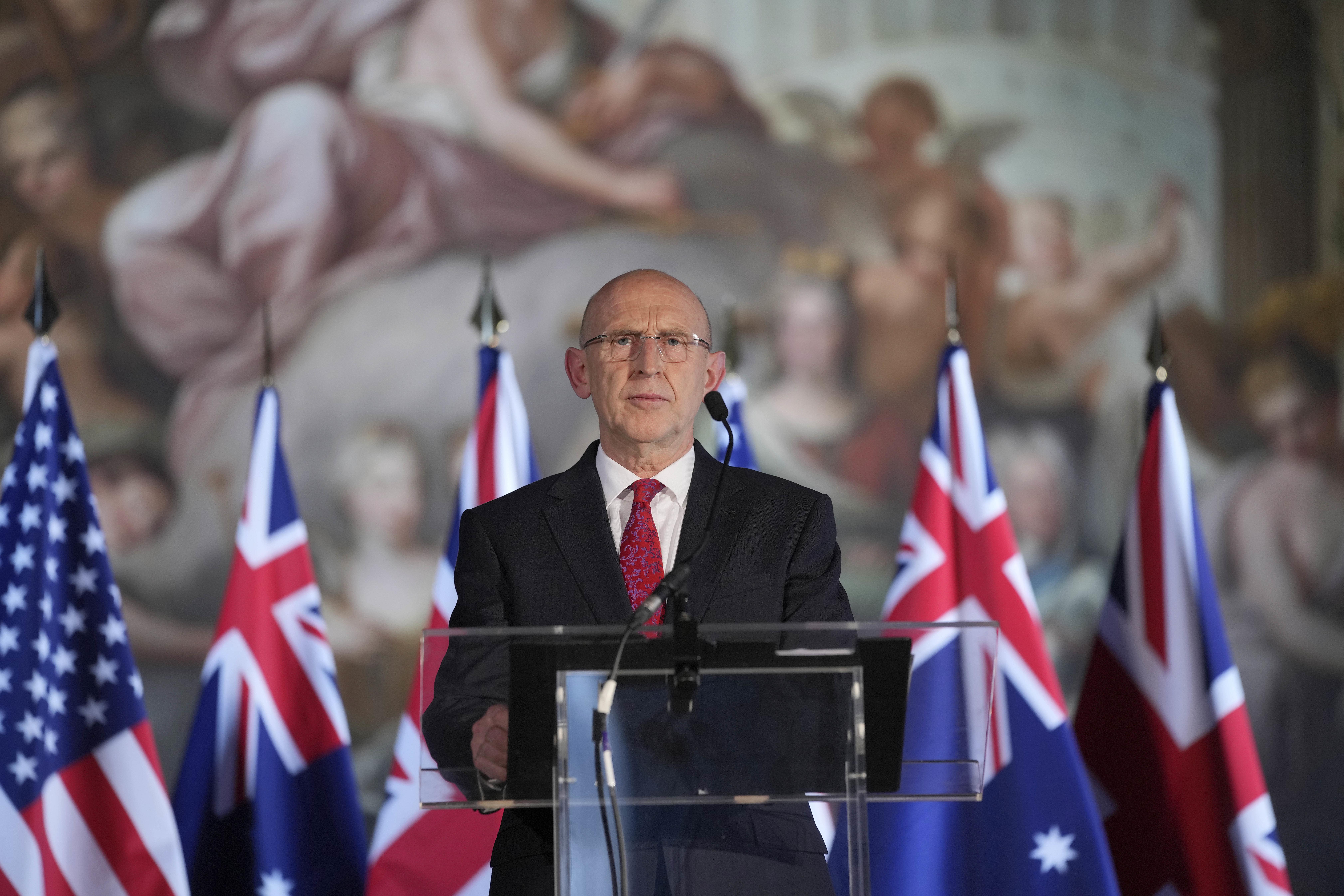 Defence Secretary John Healey speaks during a press conference at the Aukus Defence Ministers Meeting at Old Royal Naval College, Greenwich, London (PA/Kin Cheung)