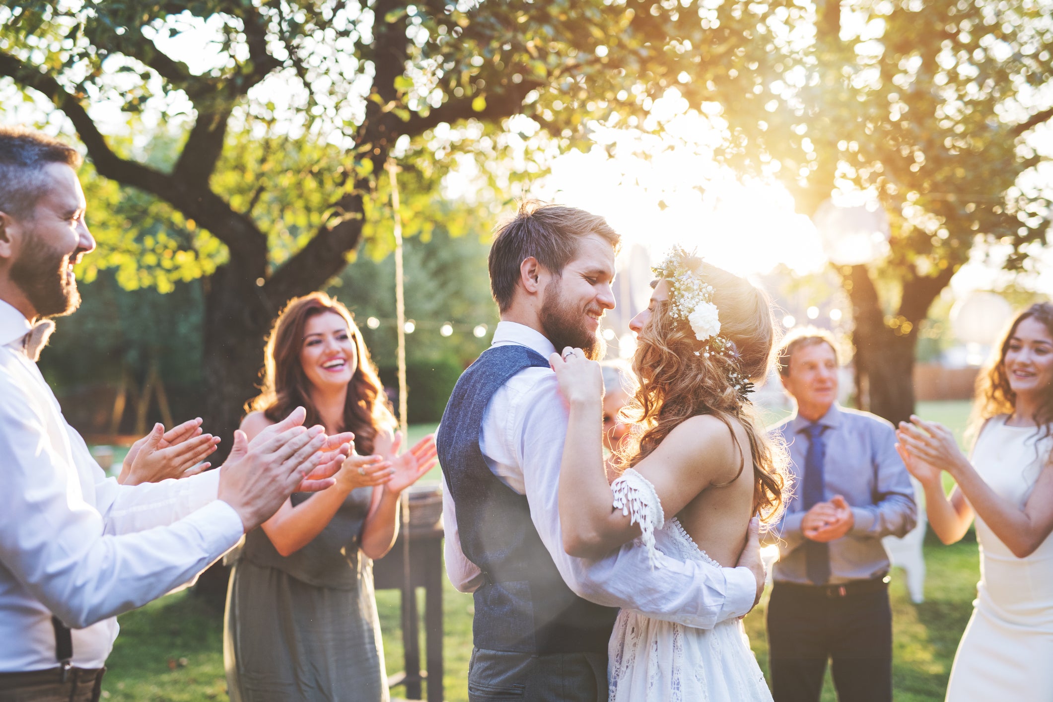 Bride and groom dancing at wedding