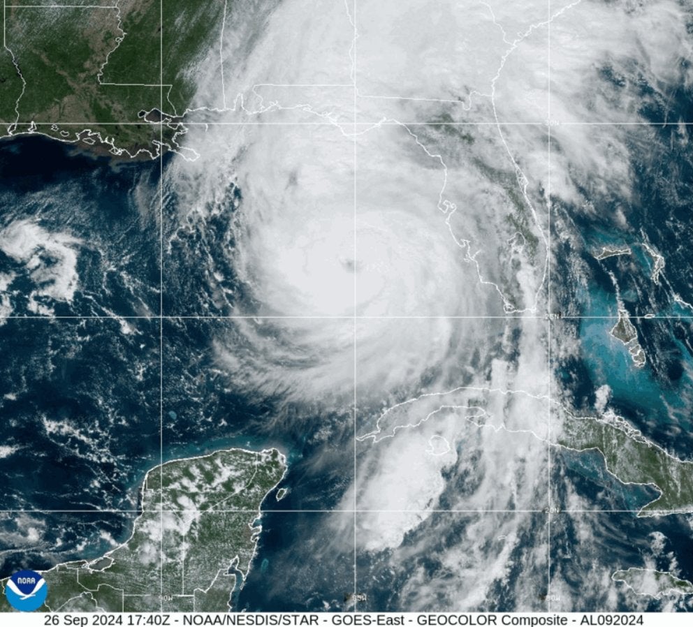 A satellite image shows Hurricane Helene over the Gulf Coast on Thursday