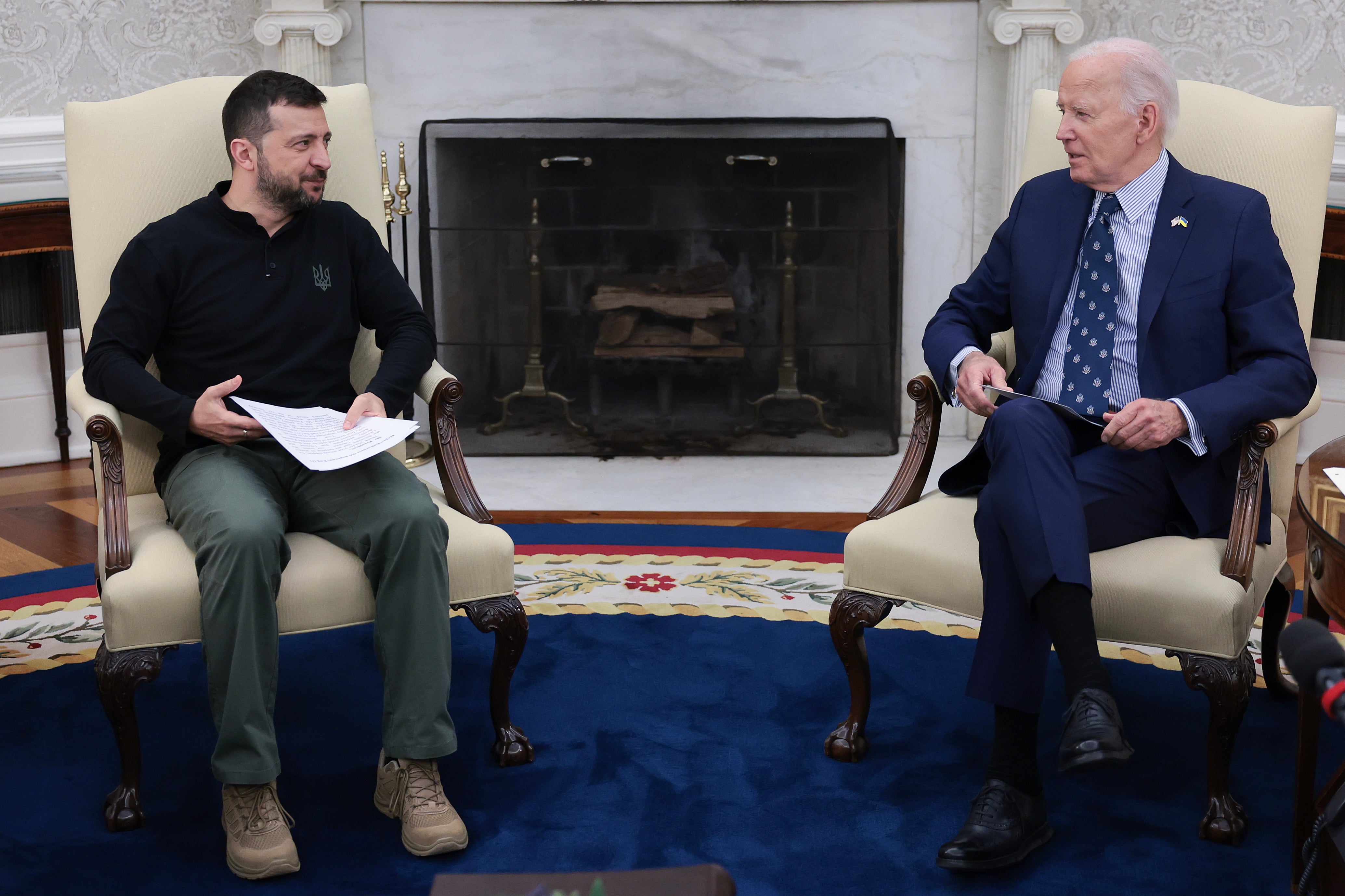 President Joe Biden and Ukranian President Volodymyr Zelenskyy speak in the White House Thursday.