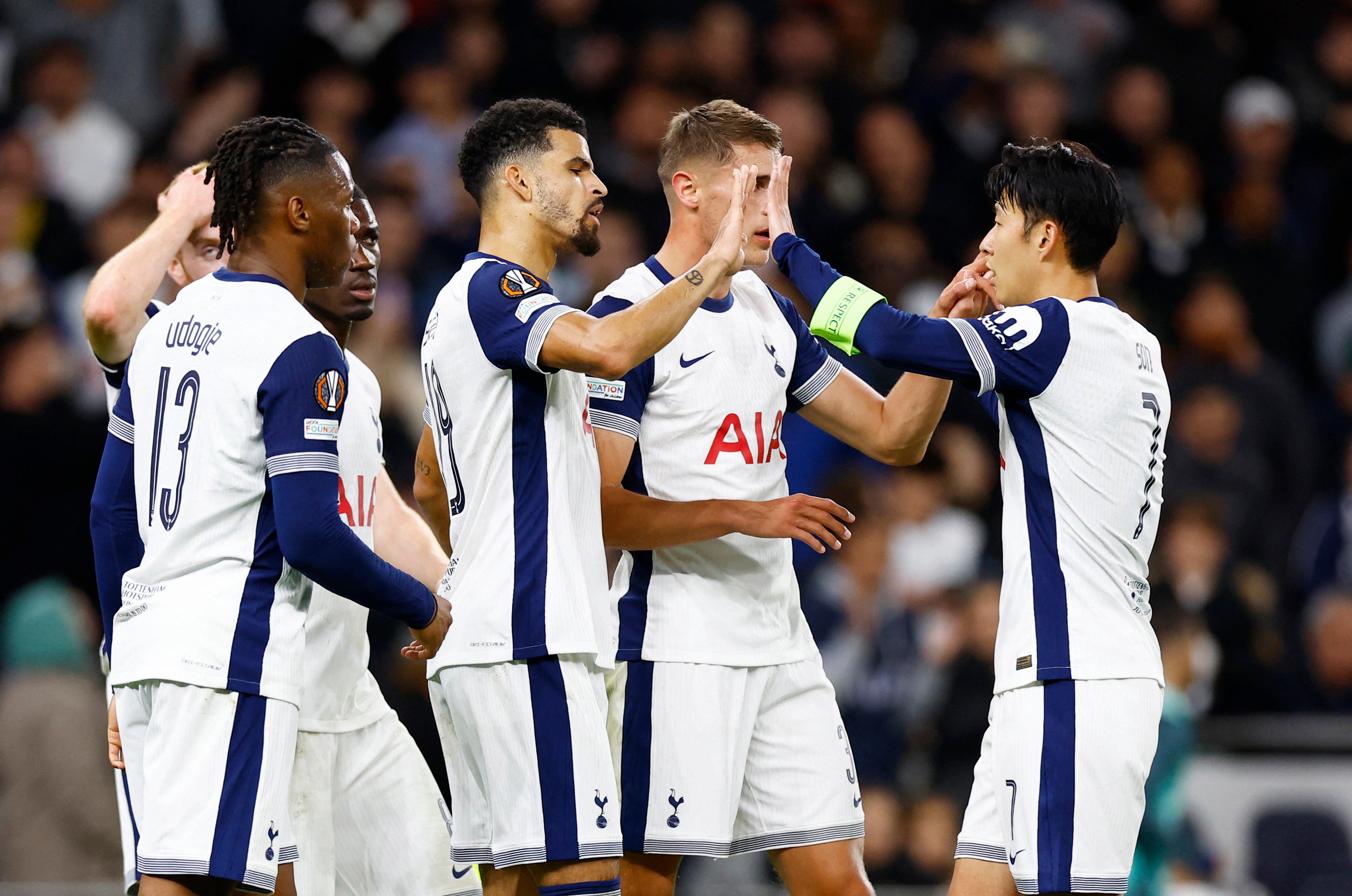 Solanke celebrates scoring Tottenham’s third goal