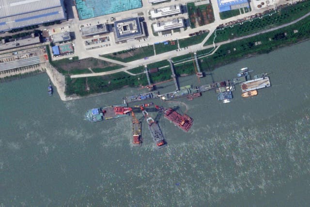 <p>Satellite image from Planet Labs shows the shipyard near Wuhan, China, where the navy submarine reportedly sank earlier this year </p>