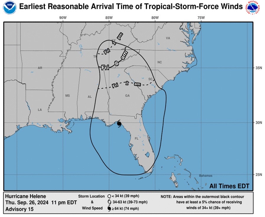 Winds could penetrate as far as Kentucky by Friday afternoon