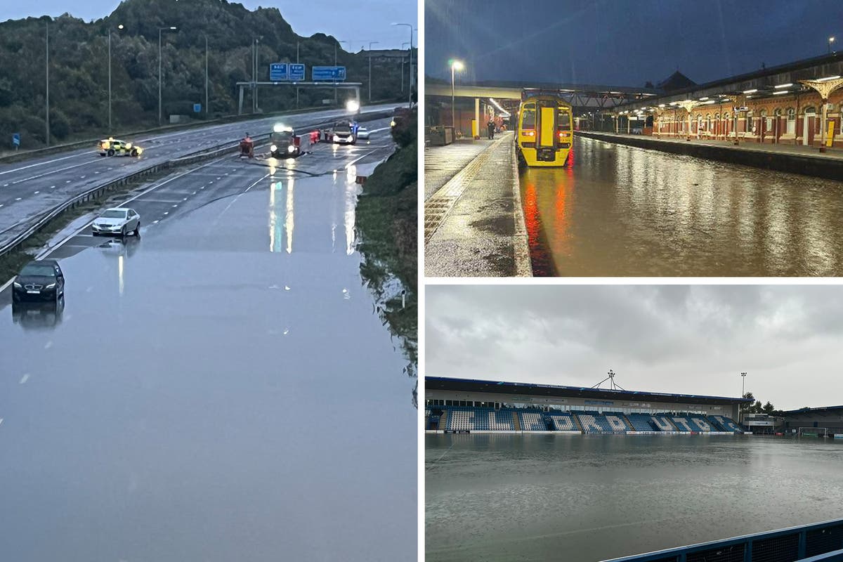 UK weather live: Travel chaos as M5 closes after heavy rain and 117 flood warnings issued