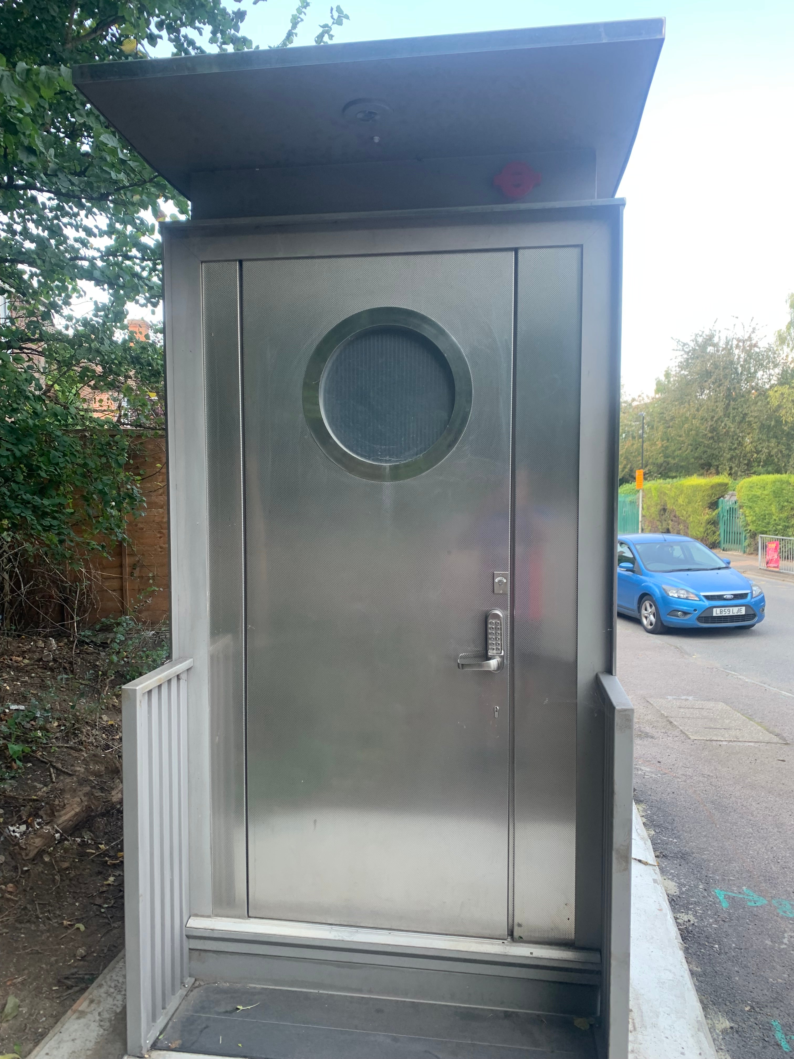 The first portable toilet was replaced last week with a metallic shed-like lavatory which has a door facing away from Mr Kemp’s property