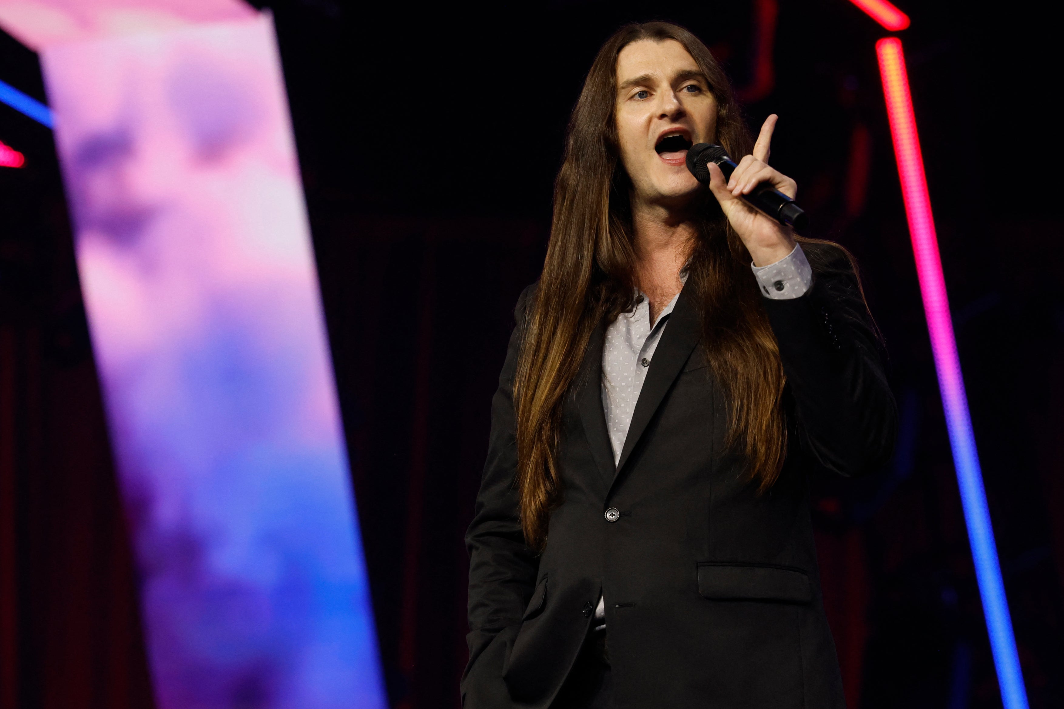 American conservative activist Scott Ryan Presler addresses the conservative Turning Point People's Convention on June 16, 2024 at Huntington Place in Detroit, Michigan