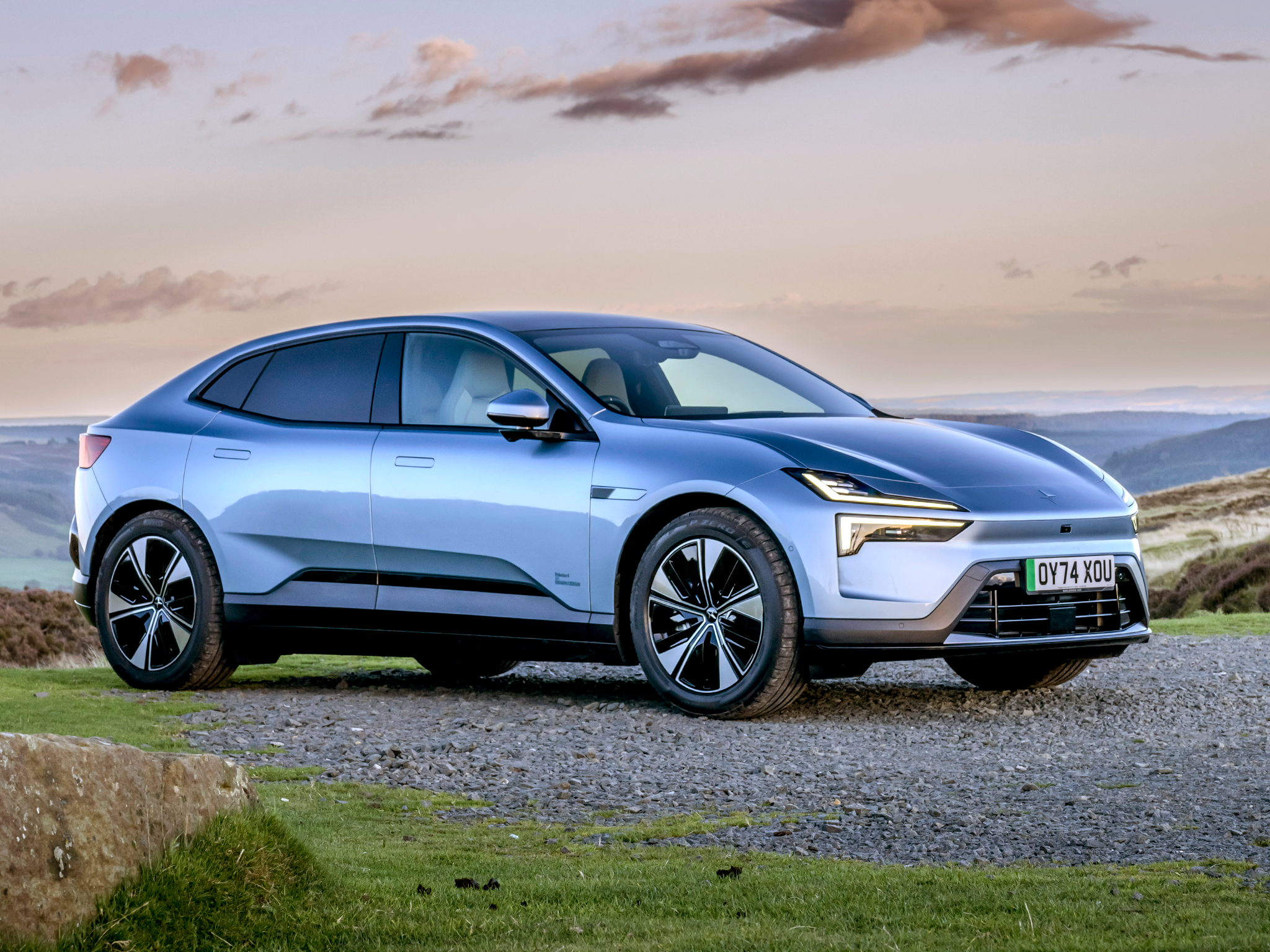 The new Polestar 4 electric coupé SUV has a claimed range of 385 miles.