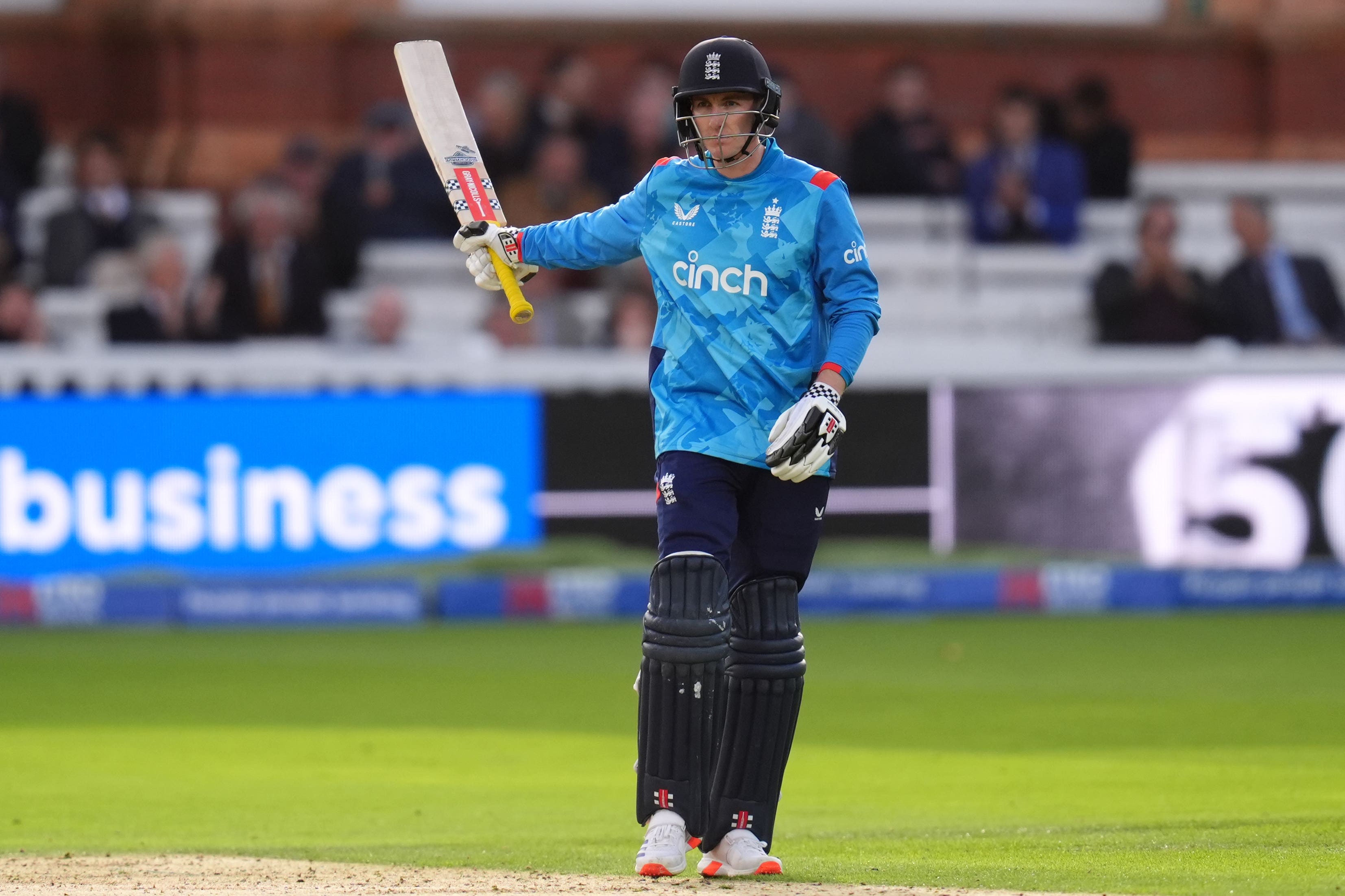 Harry Brook celebrates his half-century at Lord’s (John Walton/PA)