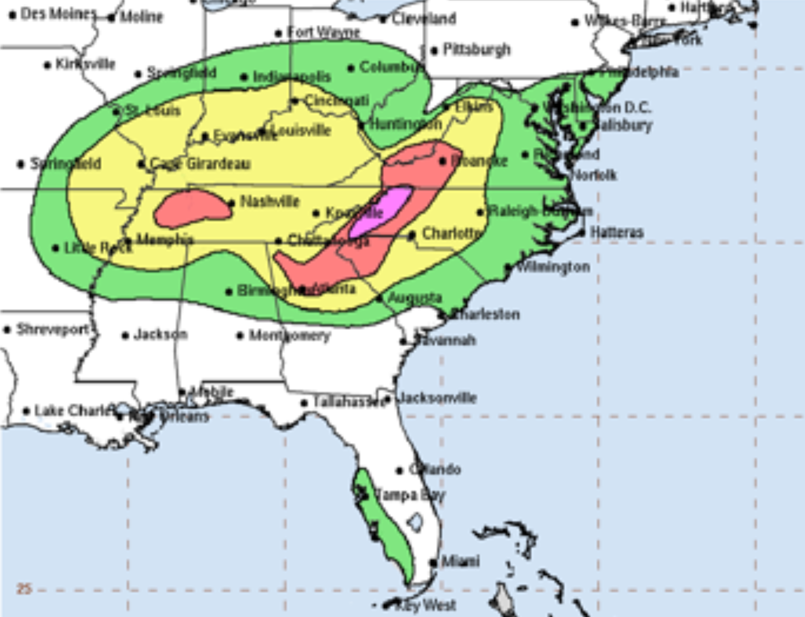 A map charts the Excessive Rainfall Outlook for Helene on Friday afternoon, with areas in the Carolinas the hardest hit by rainfall, landslides, and life-threatening flash flooding