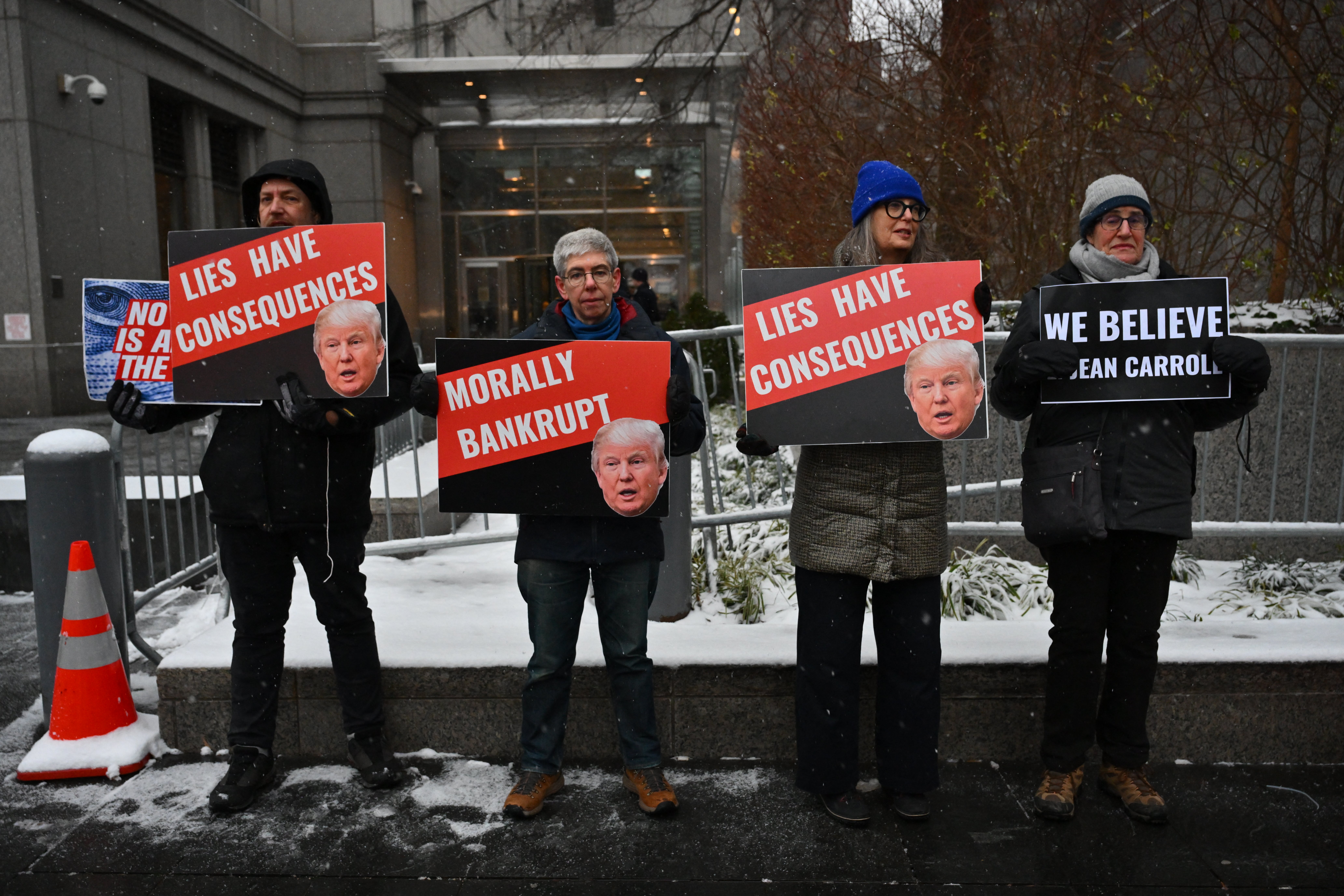 The scenes for Adams were dramatically different than Trump, who often only saw a handful of protestors outside the courtroom as he faced E Jean Carroll