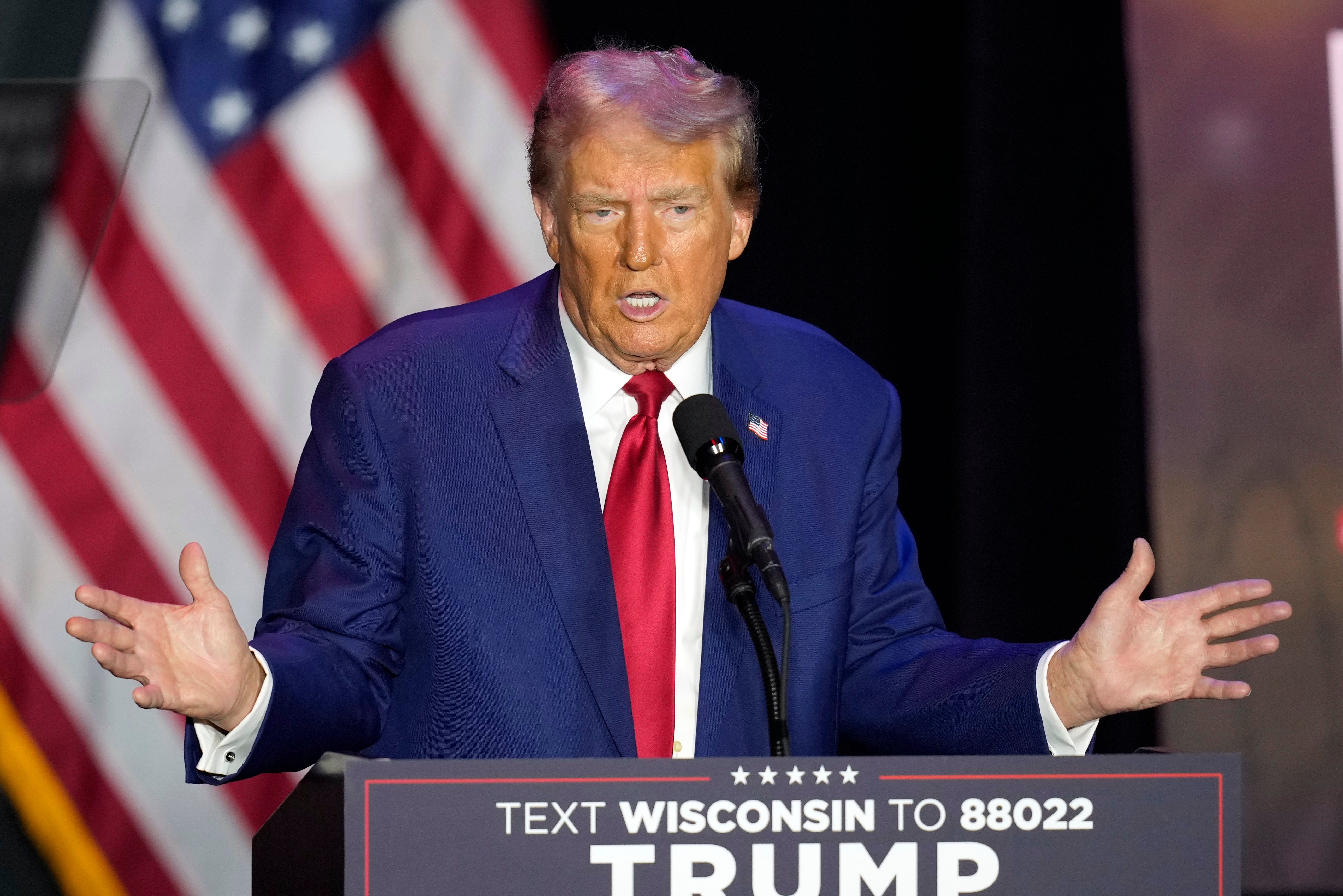 Former President Donald Trump speaks during a campaign event in Prairie du Chien, Wisconsin