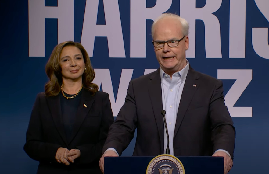 Rudolph with Jim Gaffigan as Kamala Harris and Tim Walz